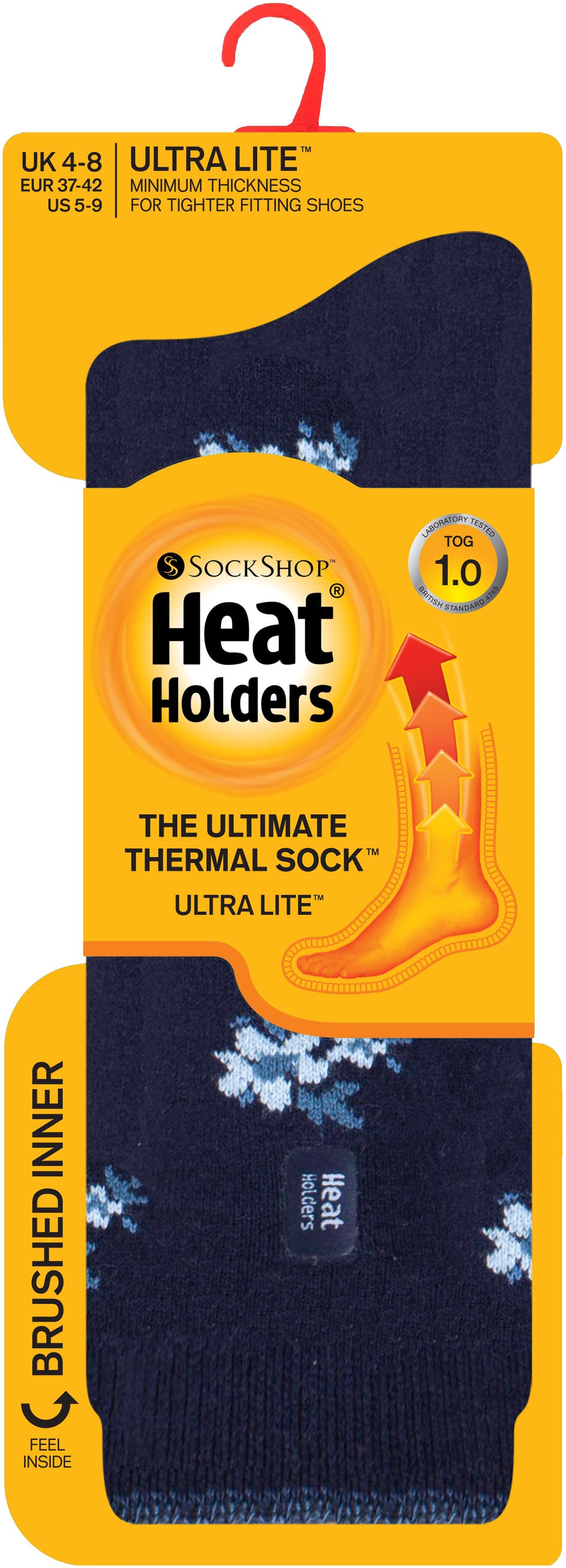 Heat Holders Damen Ultra Lite Thermo-Socken mit gebürstetem Innengarn, Marineblau mit Blumenmuster (Bellis)