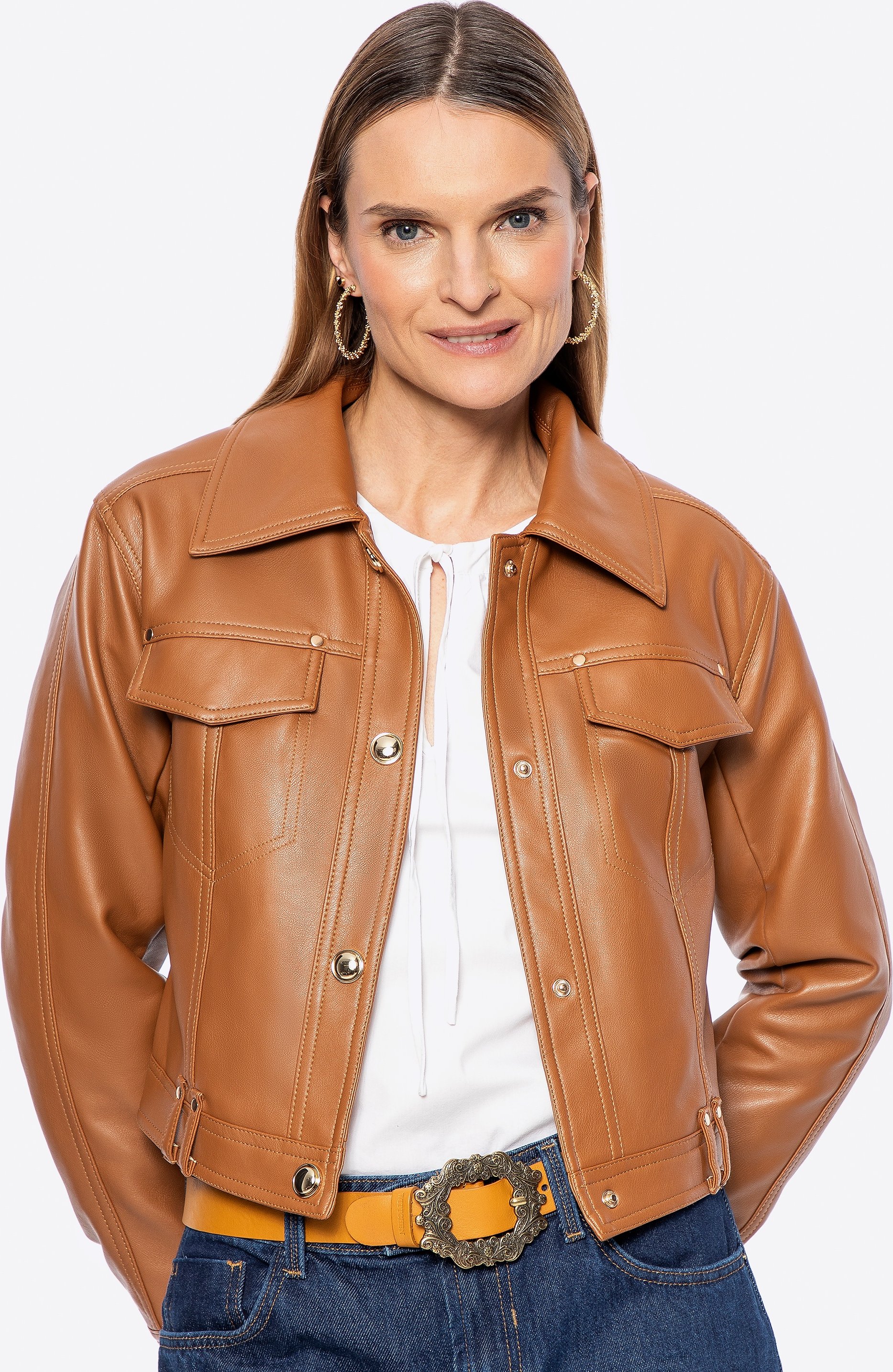 Wittchen Damen-Lederjacke in Braun mit Patten