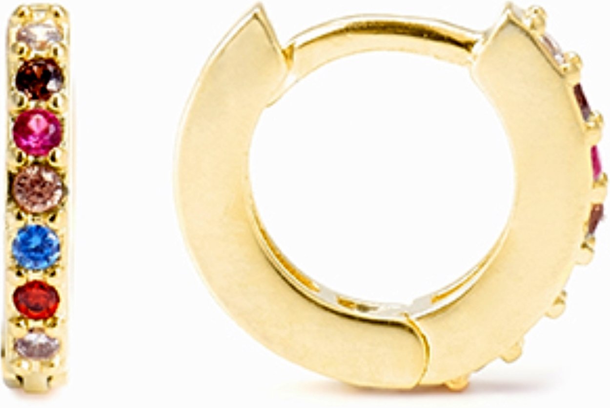 Luxenter Leofcar Ohrringe aus 925er Sterlingsilber und mehrfarbigen Zirkonen in 18 Karat Gelbgold