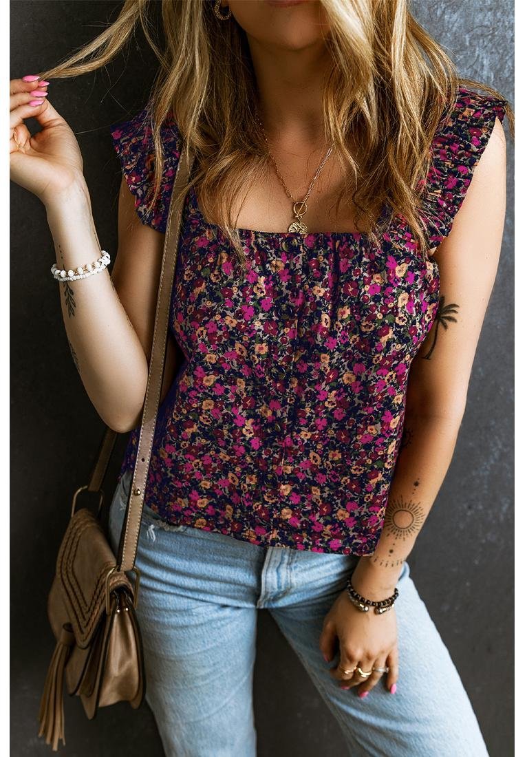 Thumbnail - Rosa Boho Blümchen Top mit Rüschenträgern