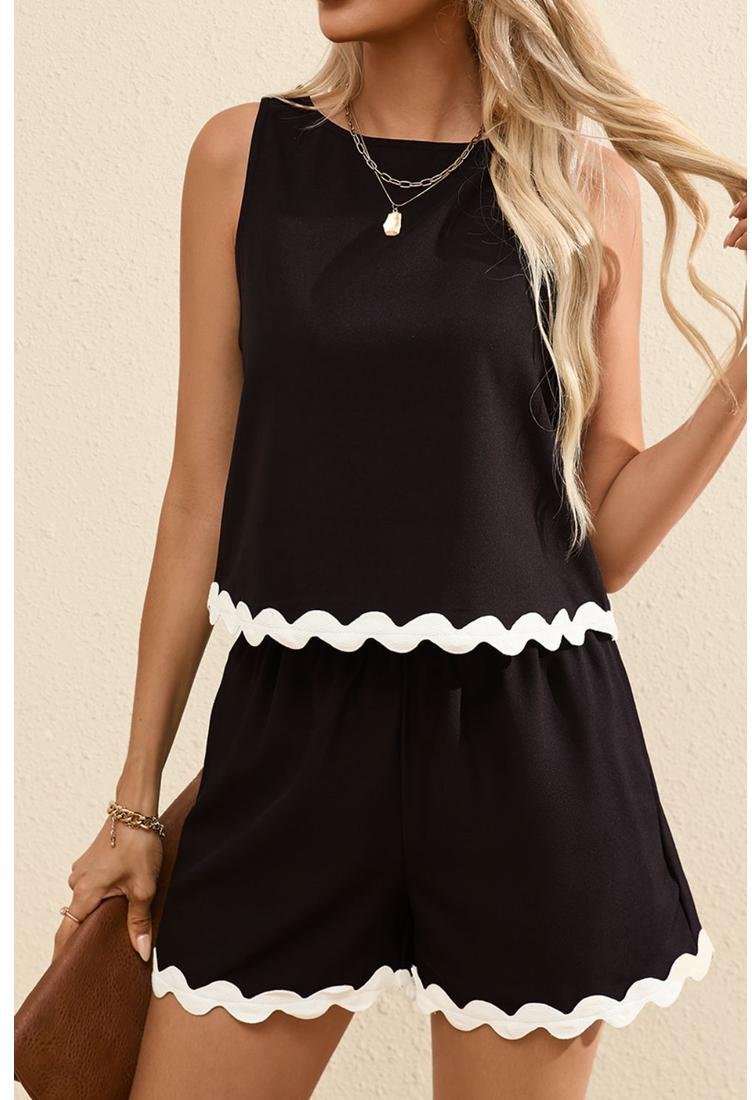 Thumbnail - Ricrac Trim Tanktop und elastische Taillenshorts Zweiteiliges Set