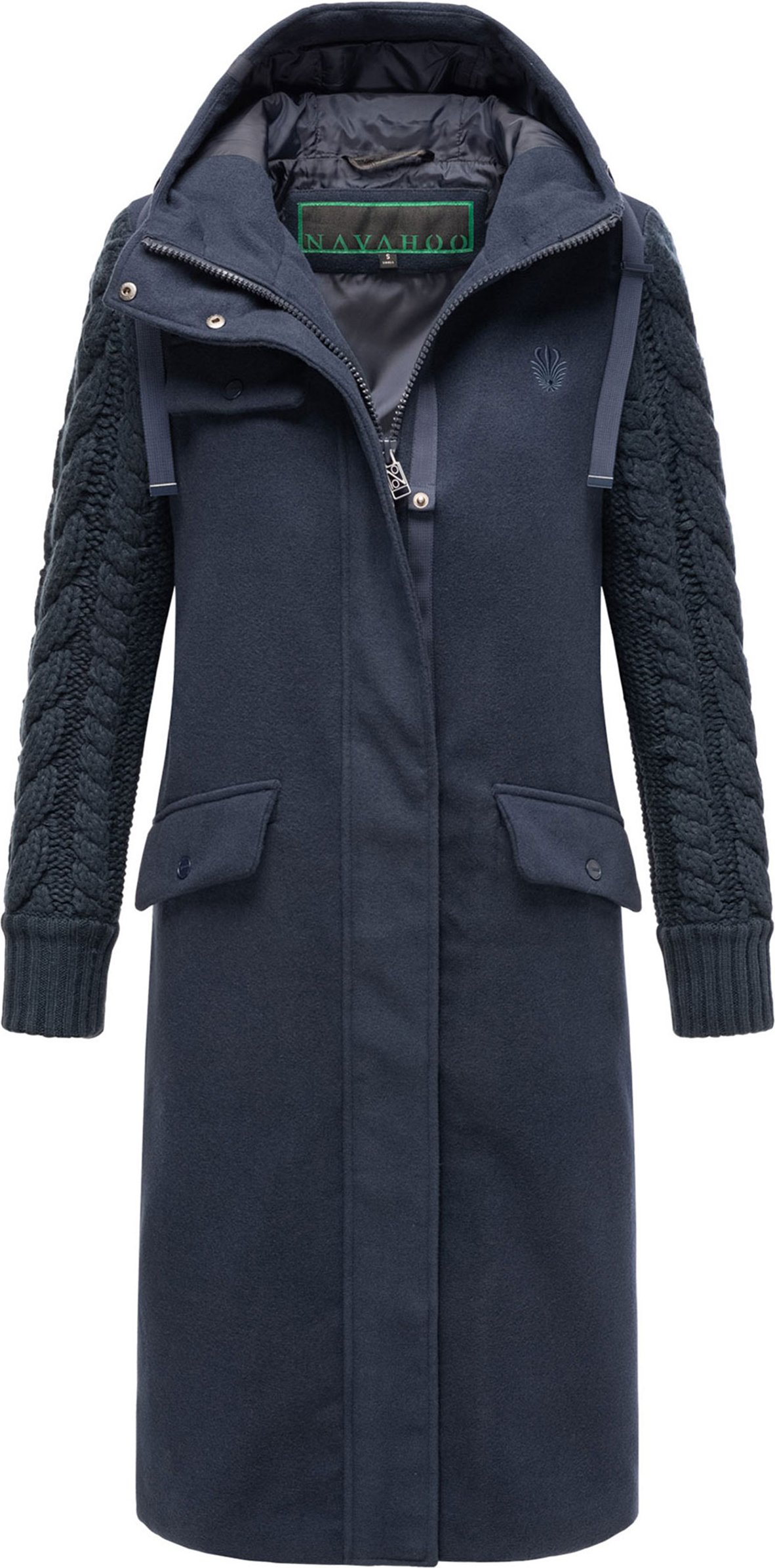Navahoo Knit Babe Damen Wintermantel mit gestrickten Ärmeln