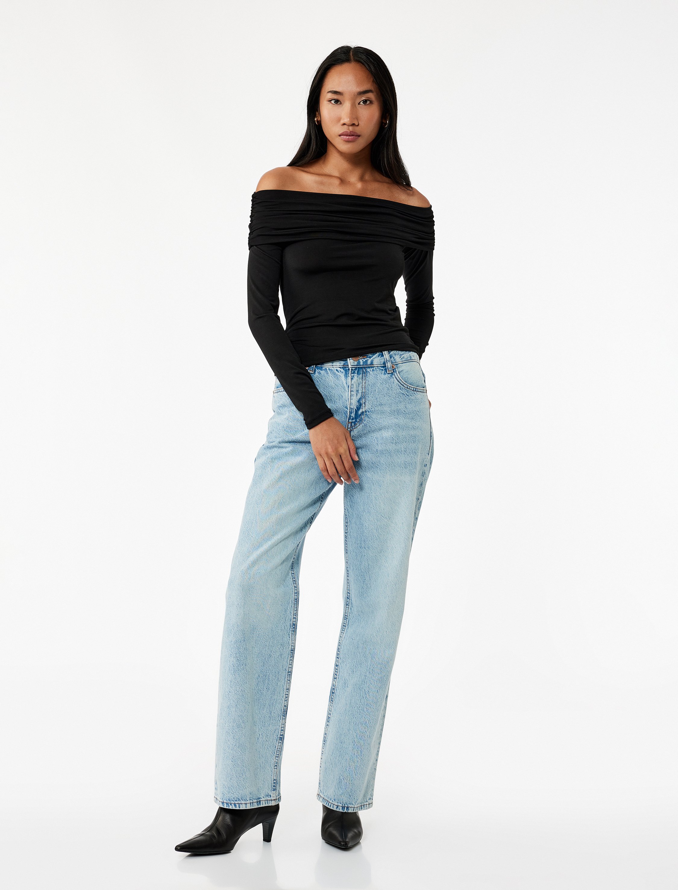 Koton TSHIRT LS Drapiertes Off-Shoulder Langarmshirt