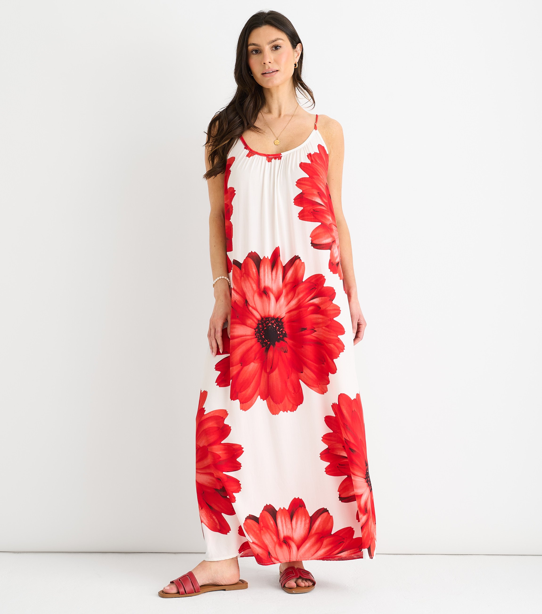 Weißes Trägerkleid aus Viskose mit Blumenmuster in Übergröße