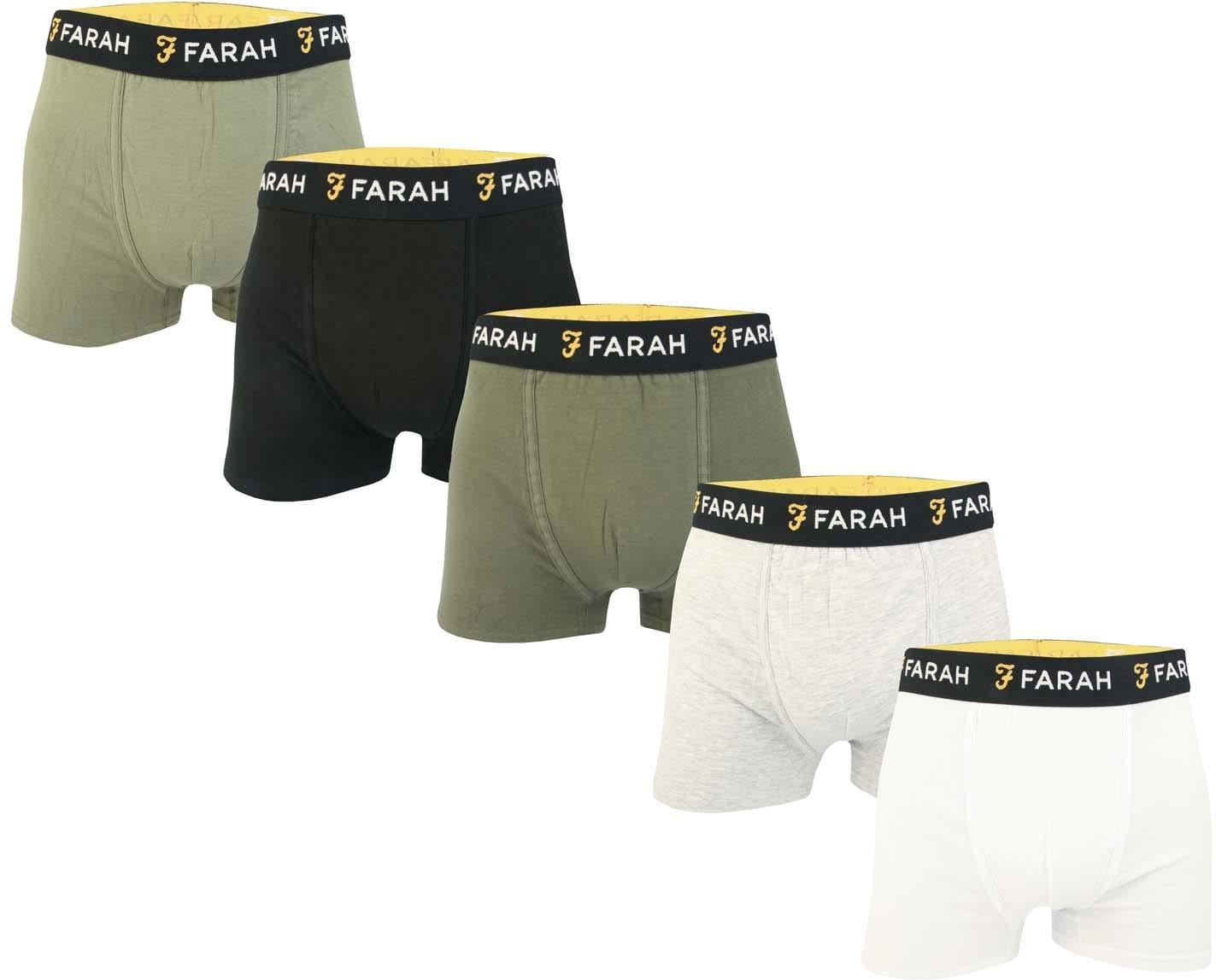 Farah - "Renzo" Boxershorts für Herren(5er-Pack) (Khakigrün/Weiß/Schwarz/Grau)