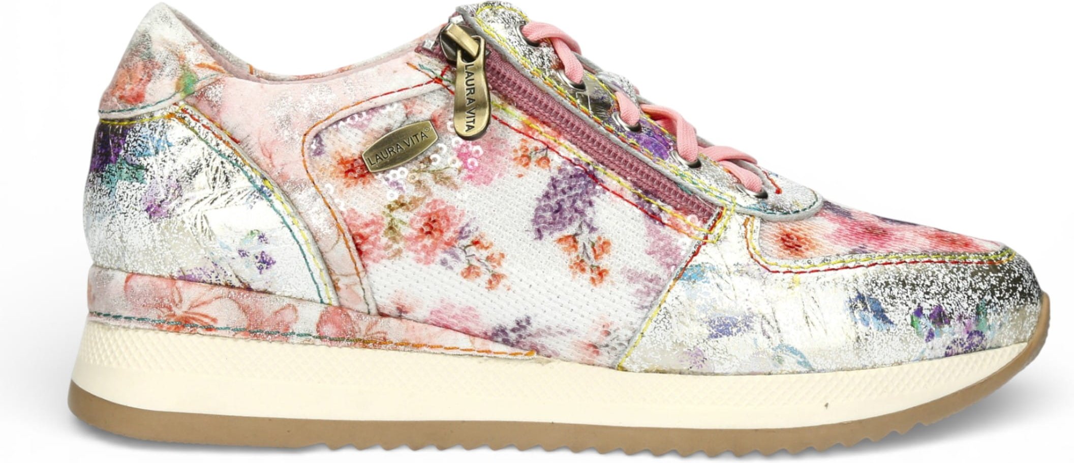 Laura Vita Damen-Sneaker Gycmo 58 aus grünem Leder mit Blumenmuster