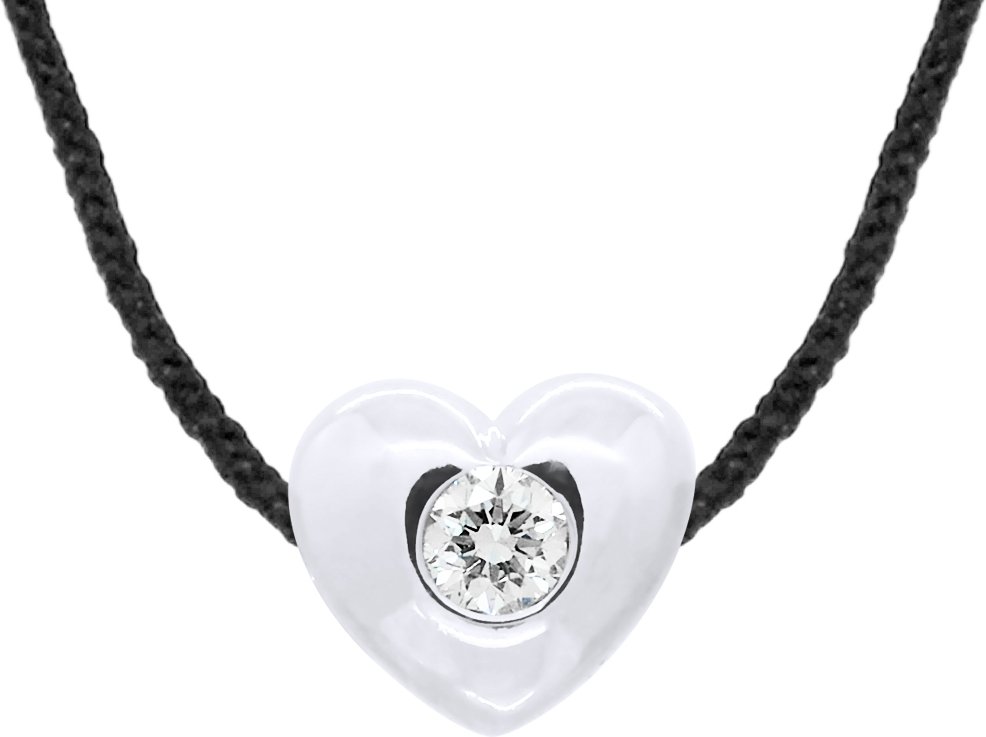 DIADEMA - Halskette - Schwarzes Nylon - Herz - Echter Diamant