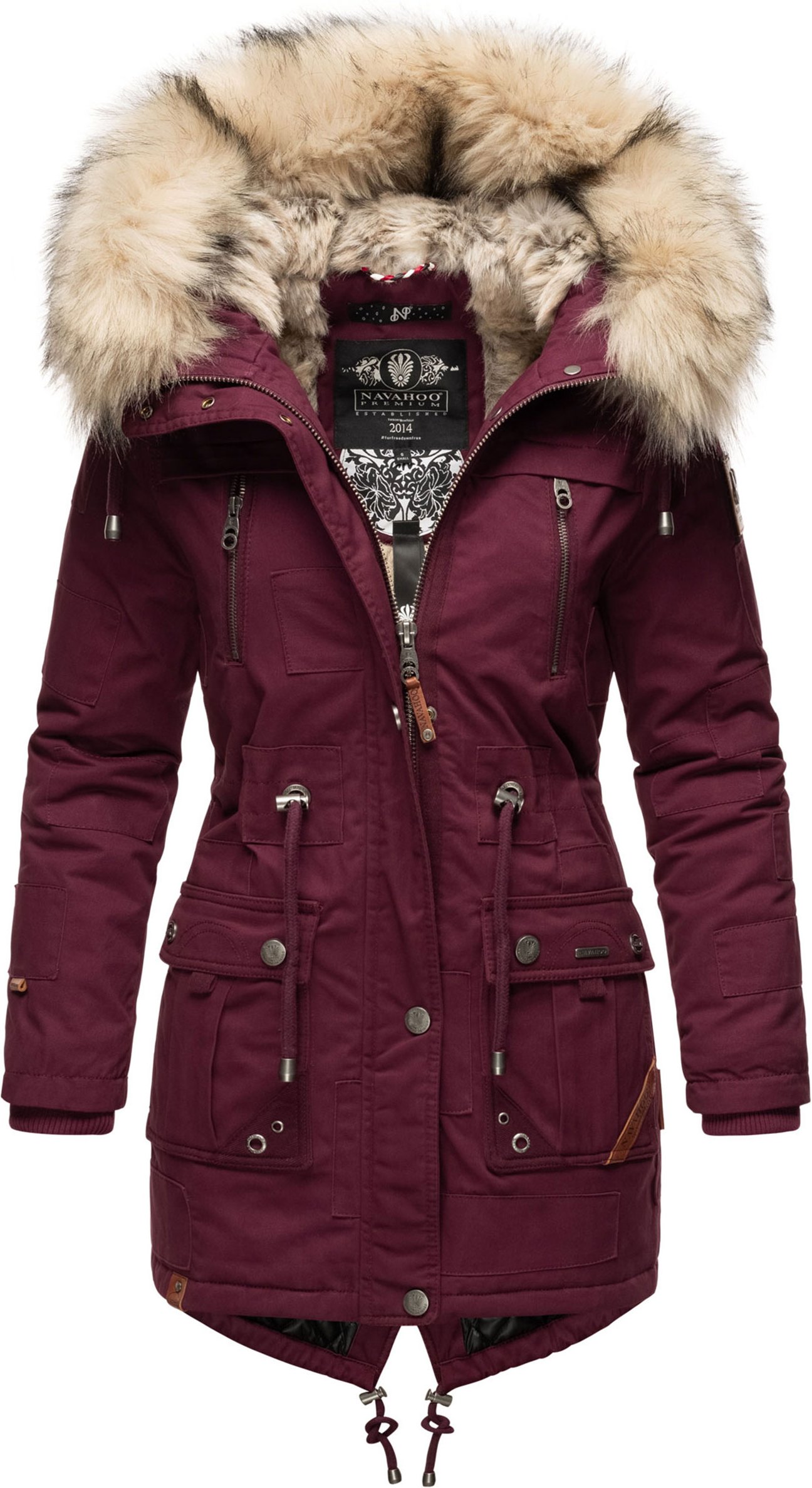 Navahoo Premium Damen Winterjacke Honigfee – Warmer Parka mit Abnehmbarem Kunstfellkragen