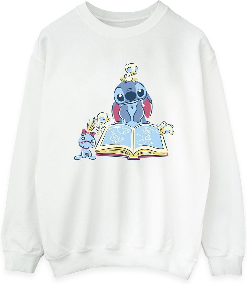 Disney - "Lilo & Stitch Reading A Book" Sweatshirt für Damen (Weiß)