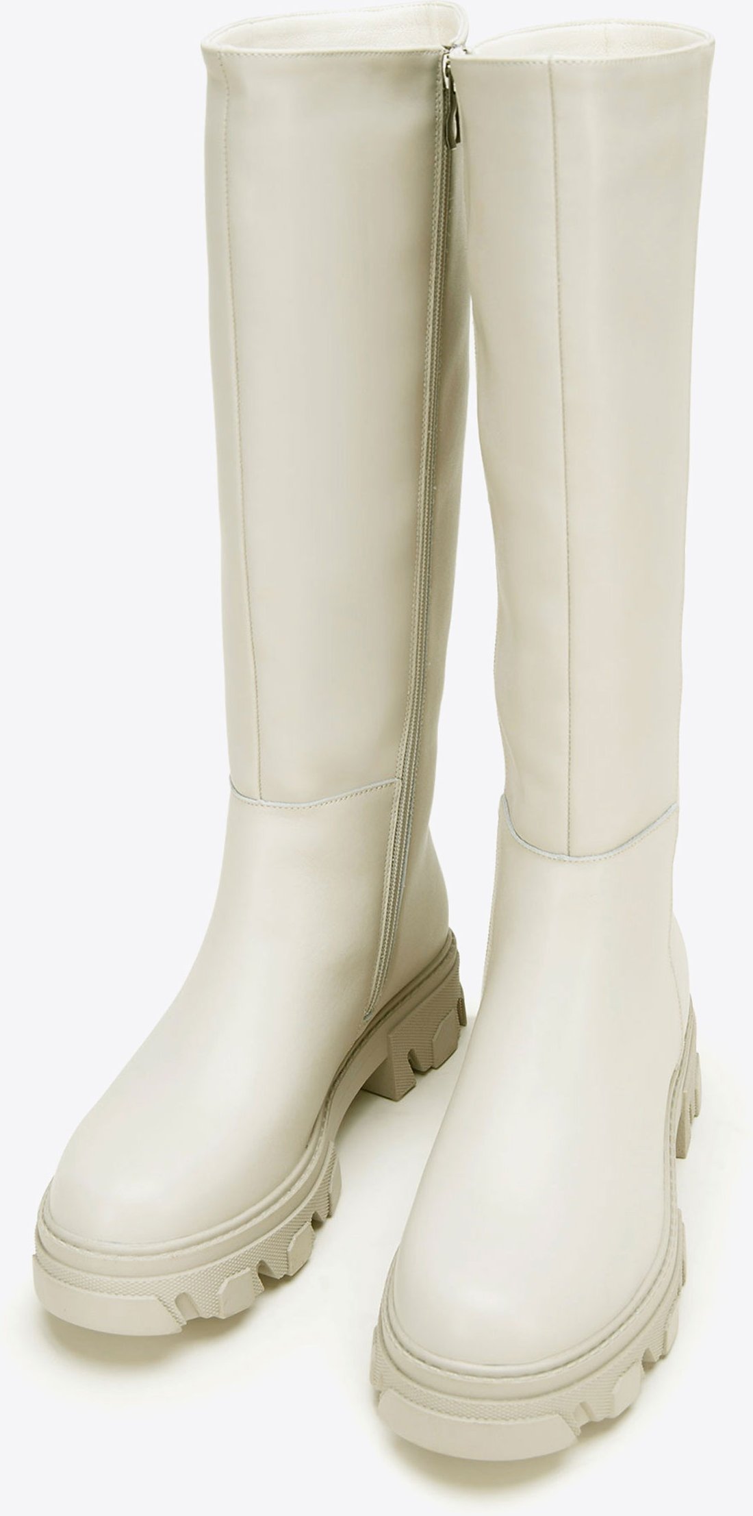 Wittchen Damen-Lederstiefel mit dicker Sohle und Reißverschluss, graubeige