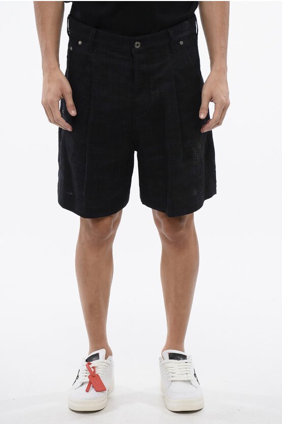 Leinenshorts mit 90SLOGO-Stickerei in Blau