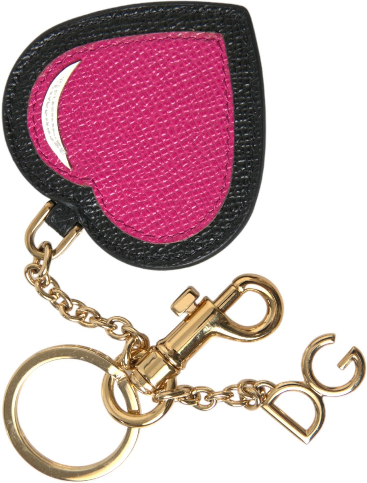Dolce & Gabbana Pink Black Heart Leder Goldfarben Messing Schlüsselanhänger Schlüsselring