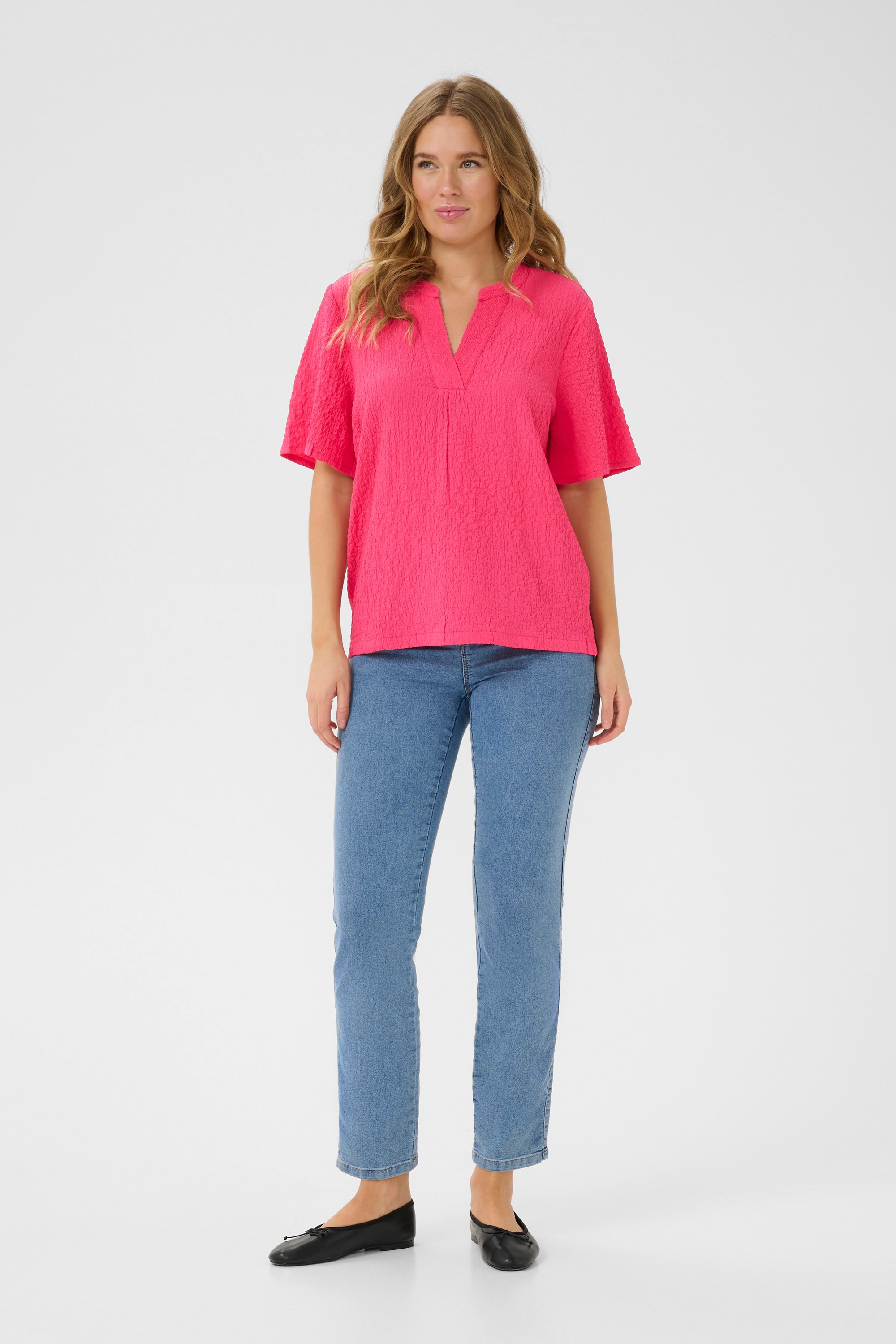 Kurzarm-Bluse Regular fit Raspberry pink