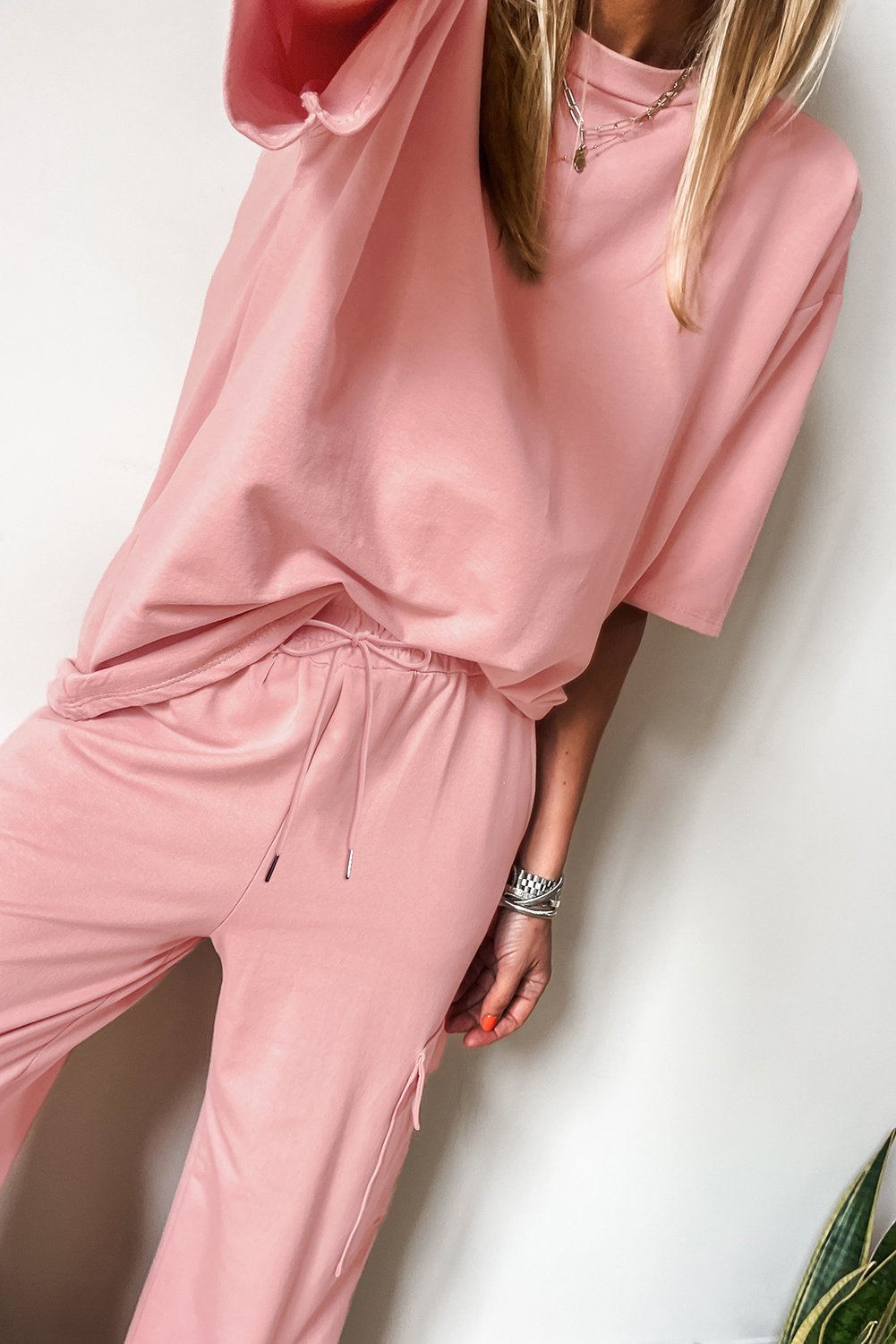 Rosa Kurzarm 2-Teiliges Set