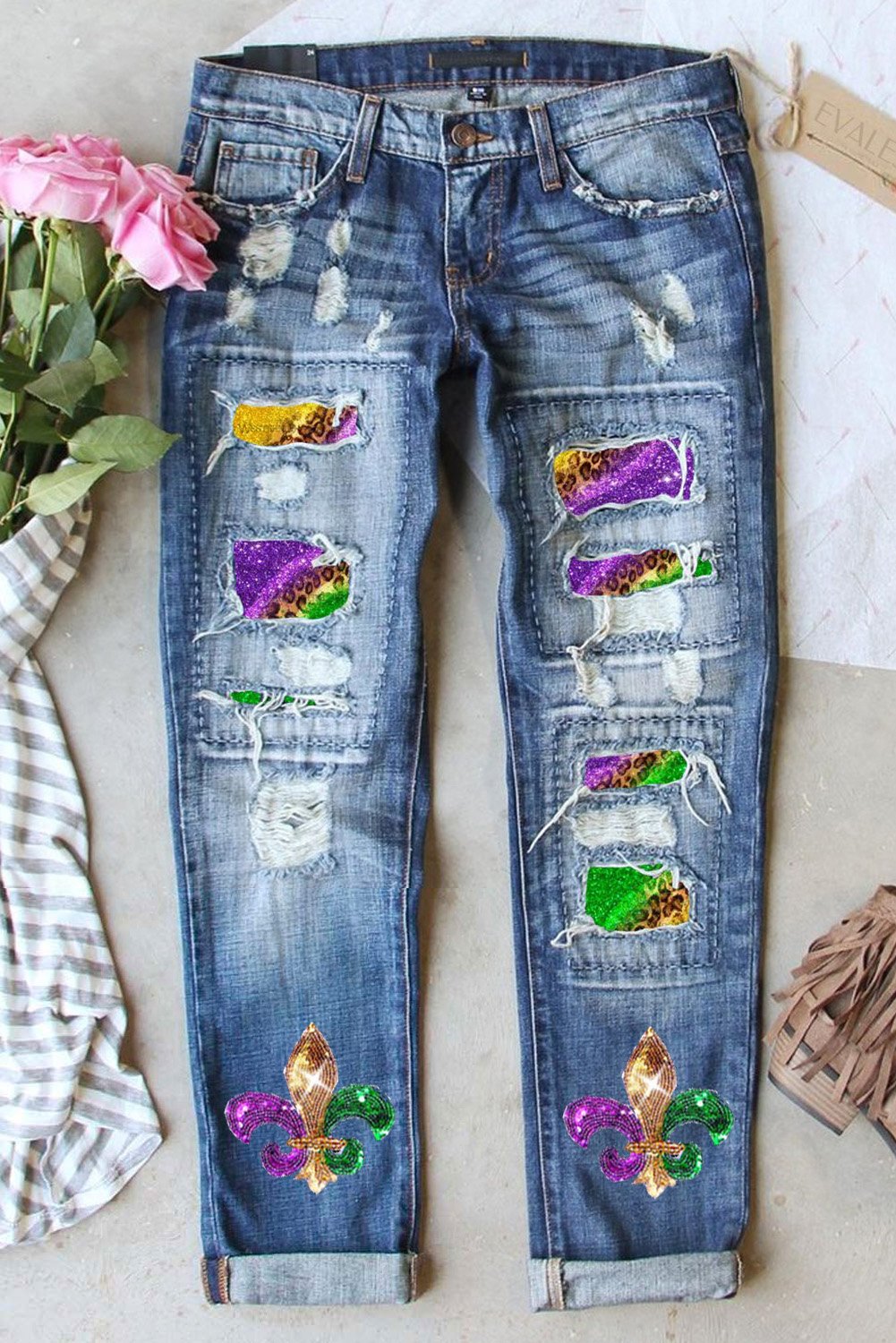 Pailletten-Patch-Used-Jeans