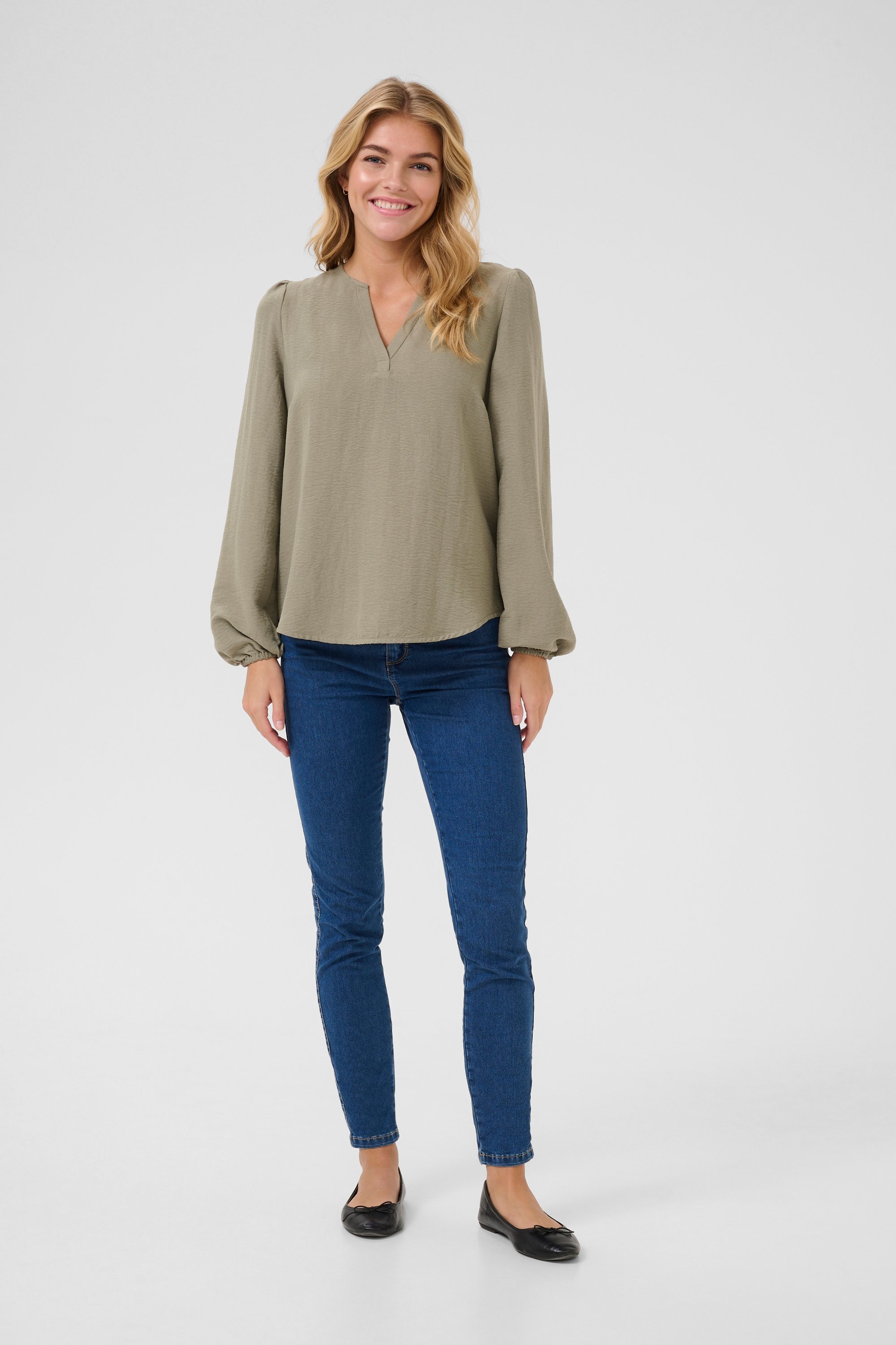 Langarm-Bluse Regular fit Vetiver CC green