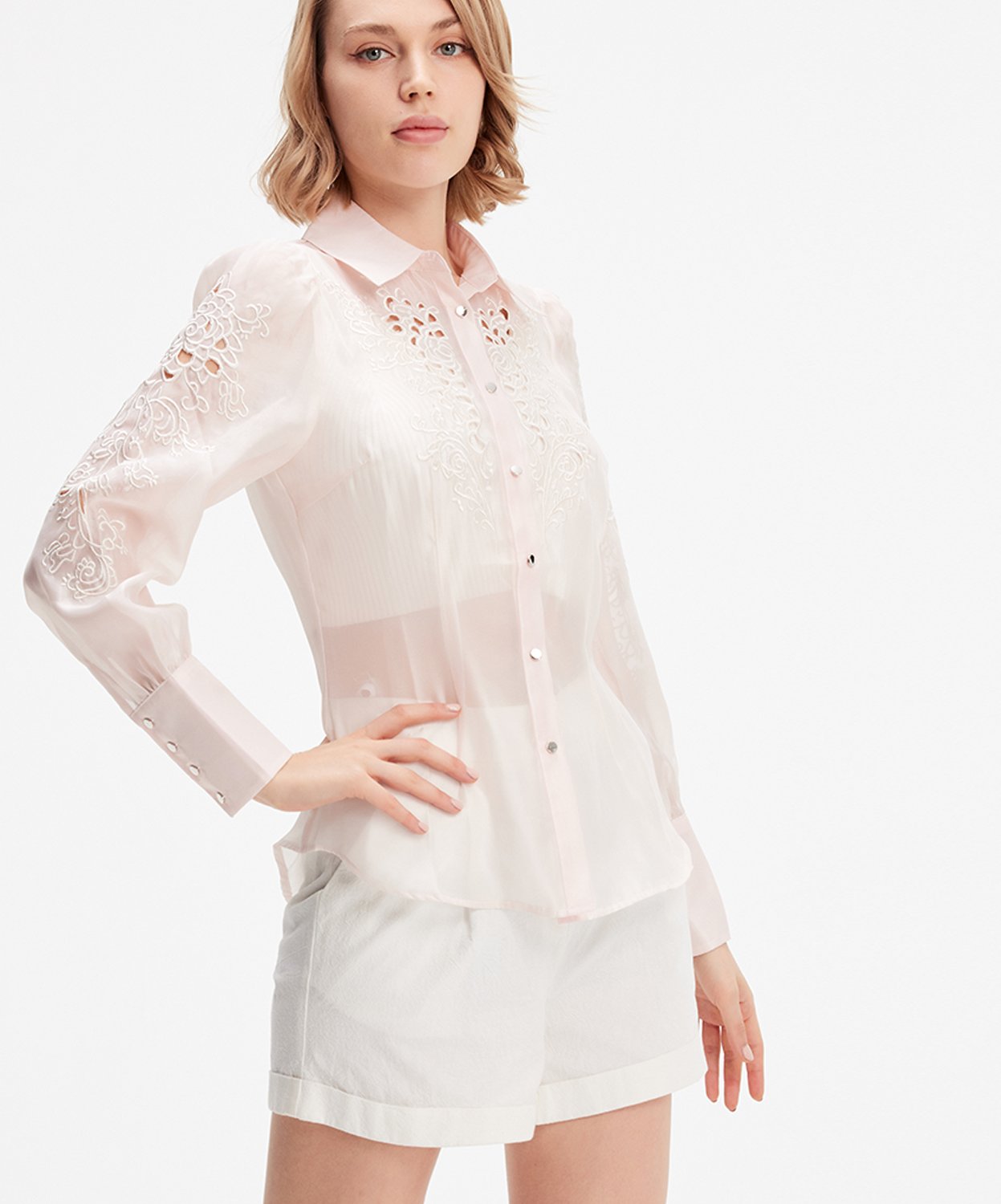 Bestickte Organza-Bluse