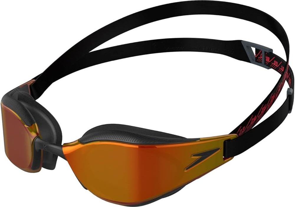 Speedo - "Fastskin Hyper Elite" Schwimmbrille für Herren/Damen Unisex (Schwarz/Oxidgrau/Feuerrot)