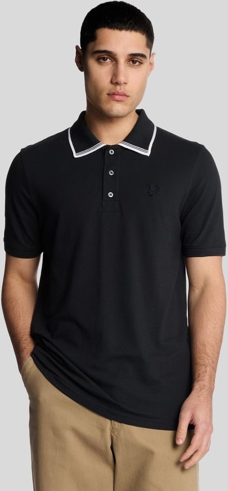 Lyle & Scott Poloshirt aus superfeiner Baumwolle mit Spitzen – Dunkelmarineblau