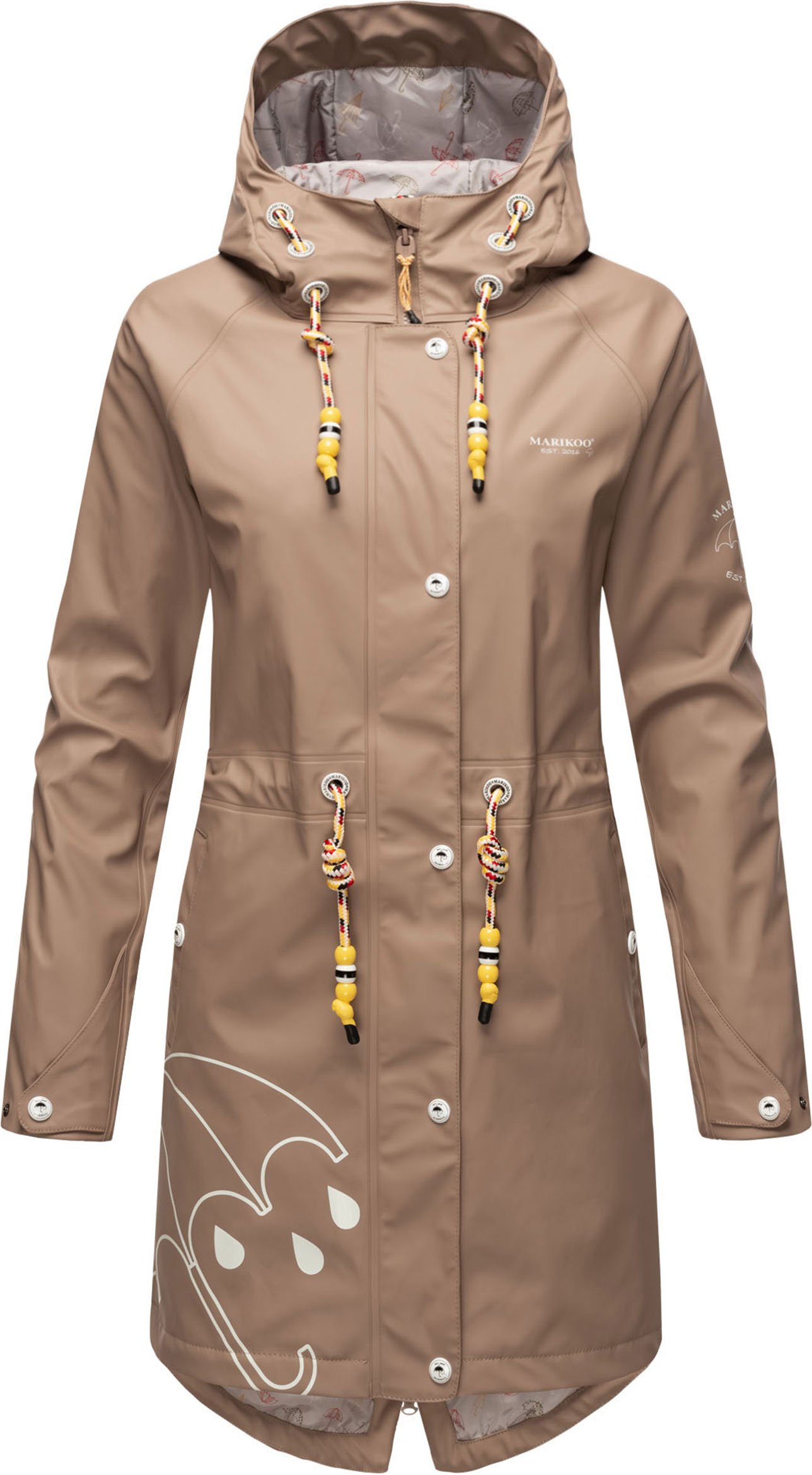 Marikoo Damen Regenjacke – Dancing Umbrella, wasserdicht mit Kapuze