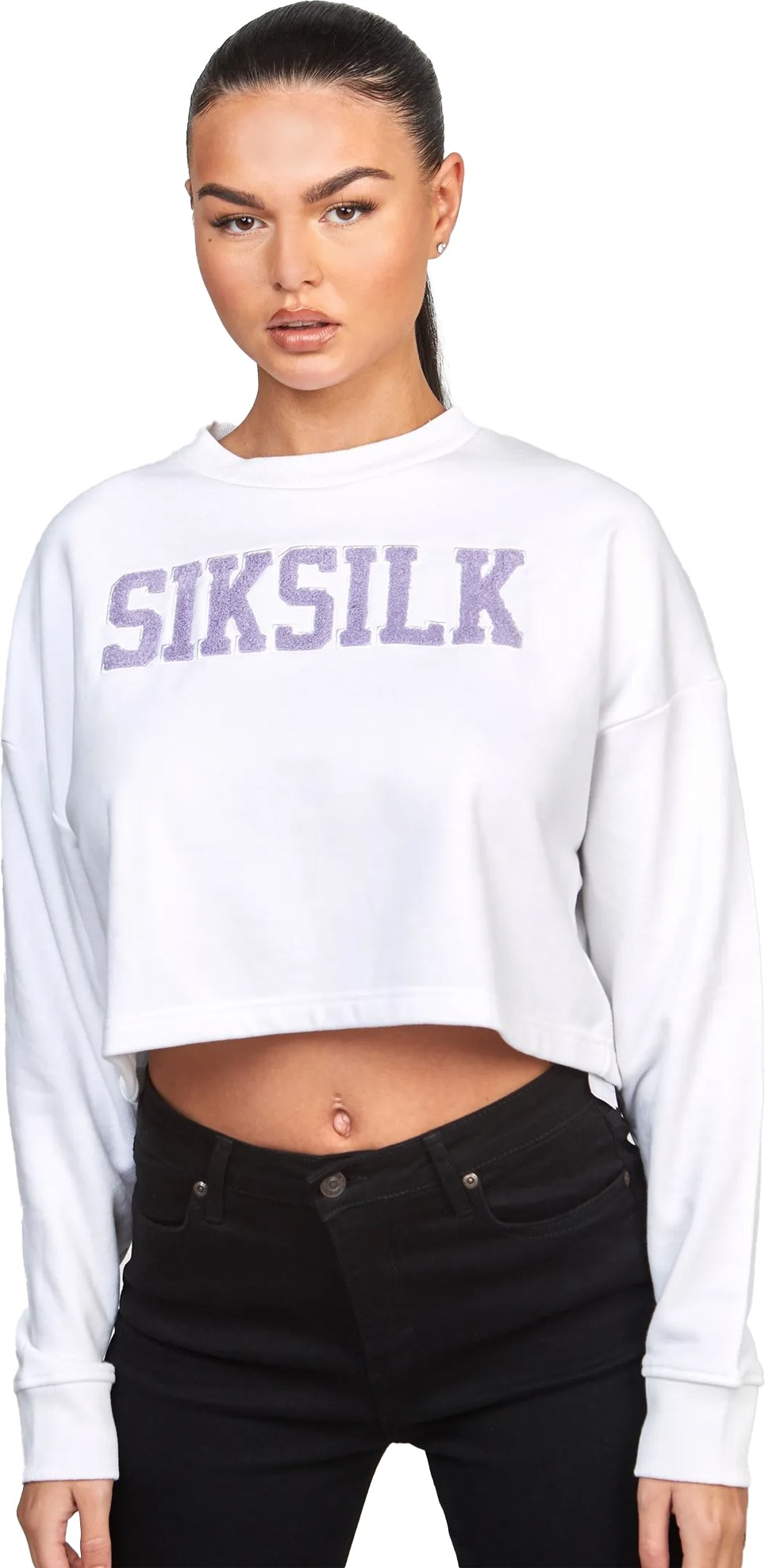 SikSilk - "Varsity" Kurzes Sweatshirt für Damen (Weiß)