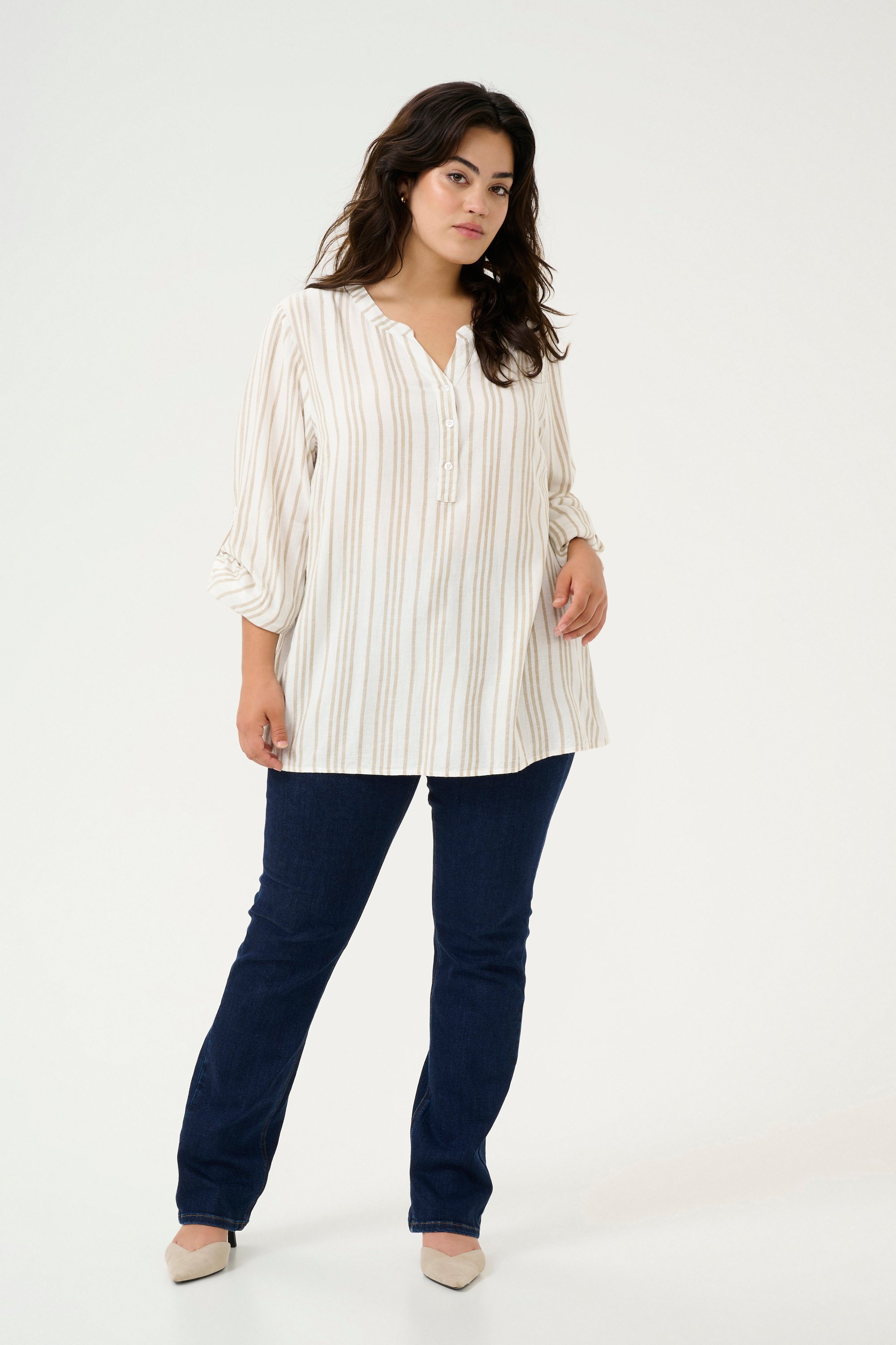 Thumbnail - Langarm-Bluse Regular fit Chalk / Chinchilla Stripe white