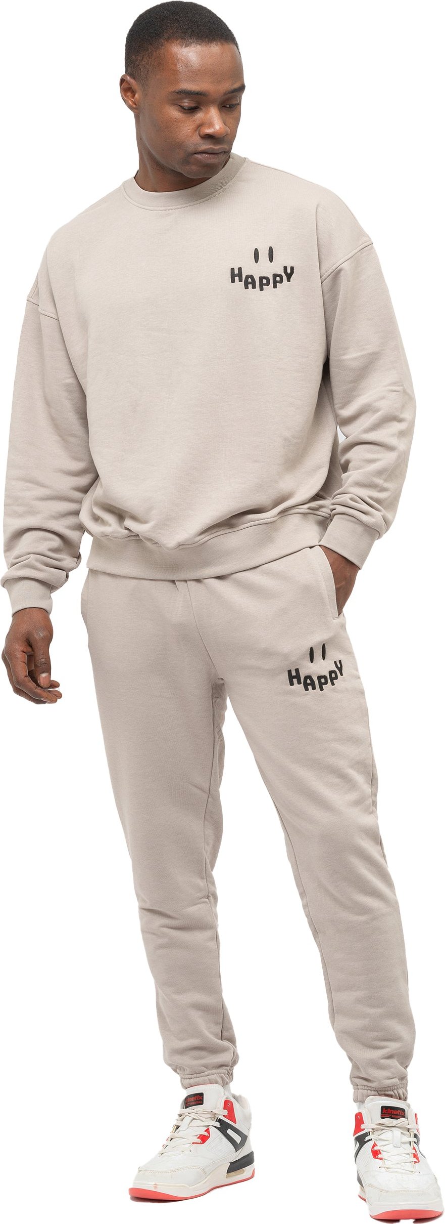 Tom Barron Herren-Trainingsanzug-Set Happy mit Stickerei in Oversize