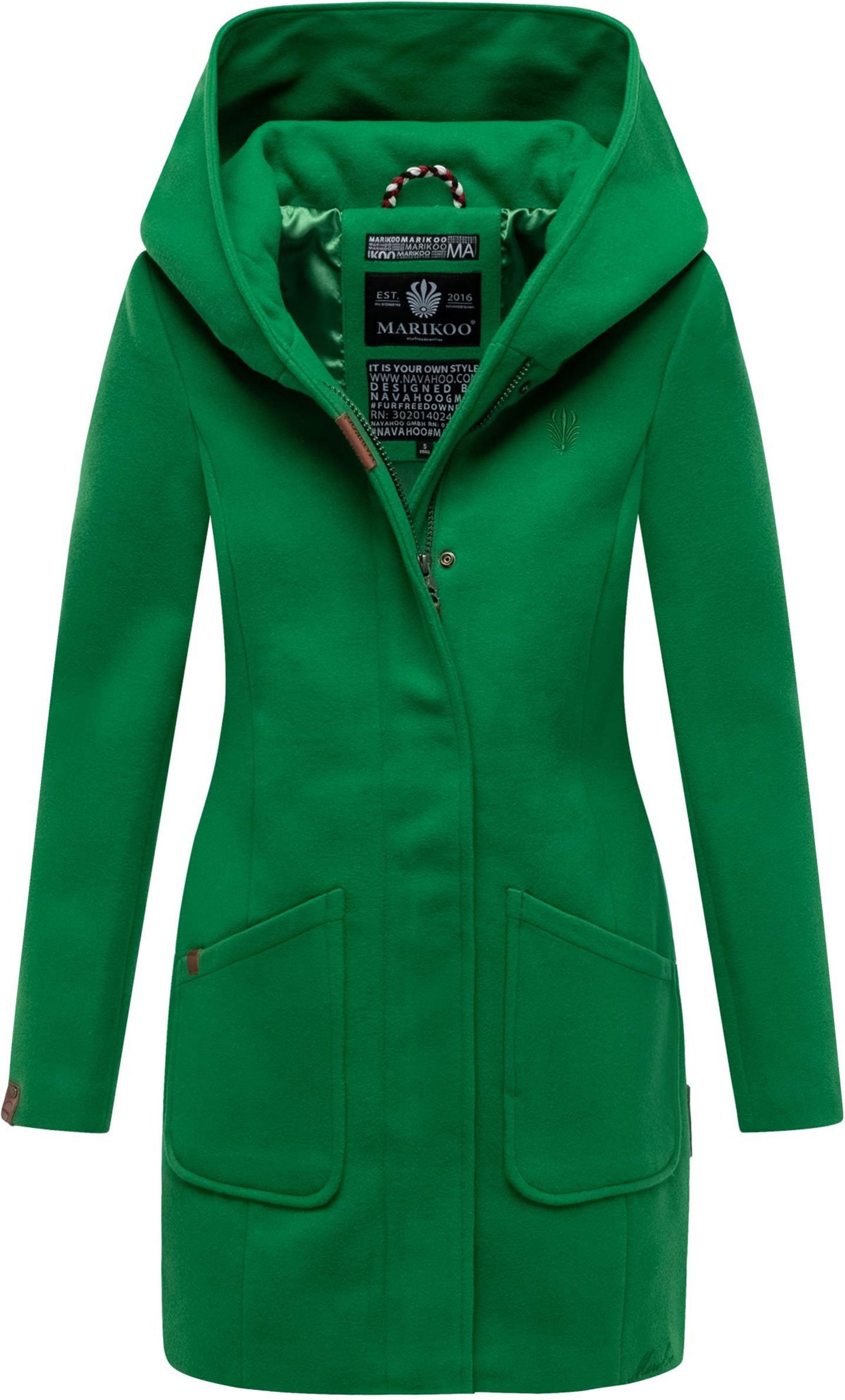 Marikoo Damen Wintermantel mit Kapuze und tailliertem Schnitt