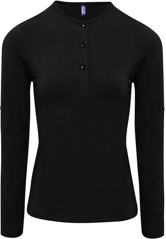 Premier Womens/Ladies Long John Plain Roll Sleeve T-Shirt (Schwarz)