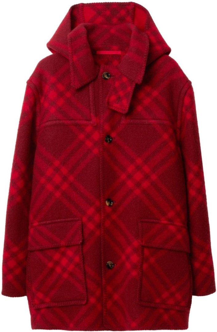 Burberry - Rote Parkajacke aus karierter Wolle