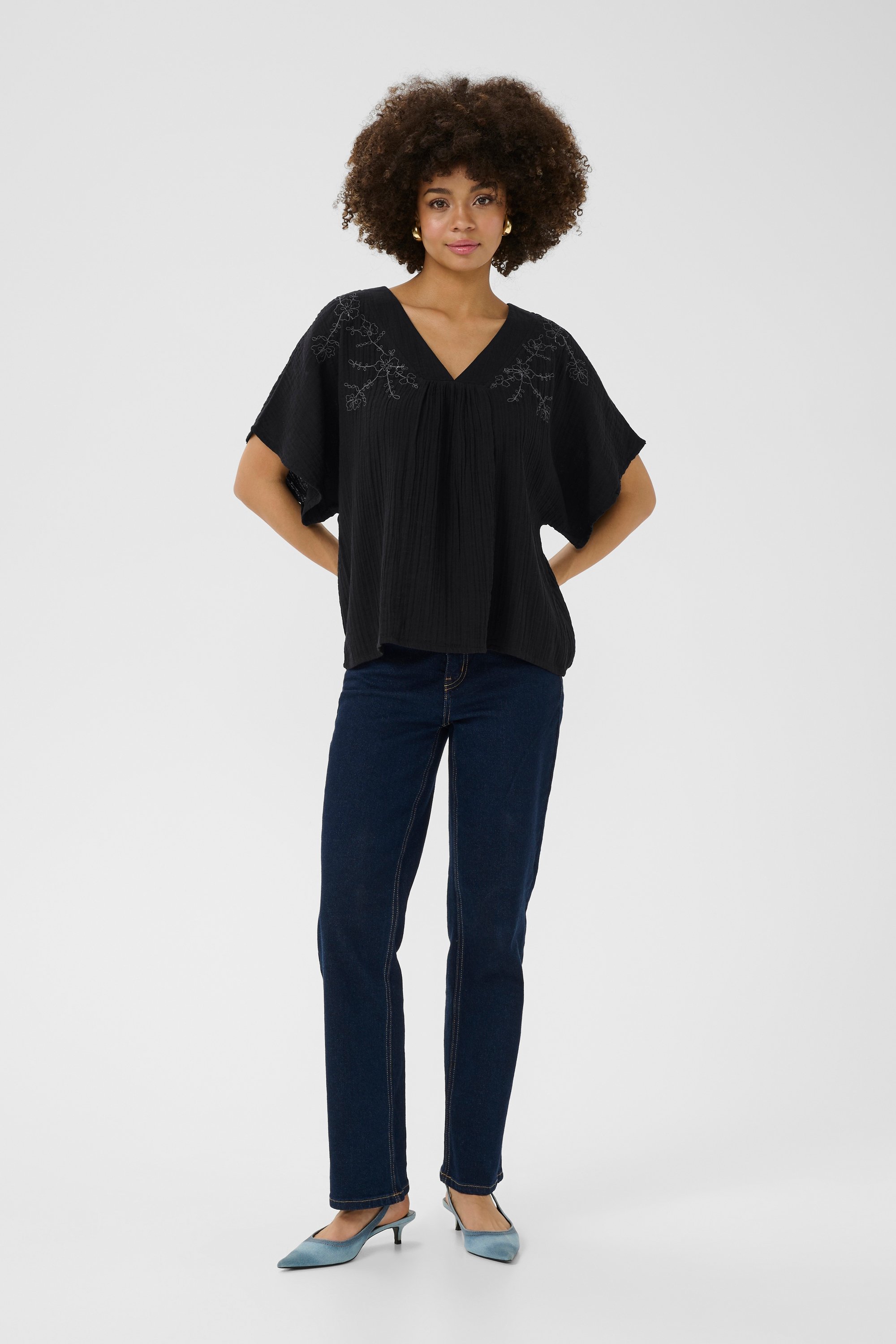 Kurzarm-Bluse Oversize fit Blac