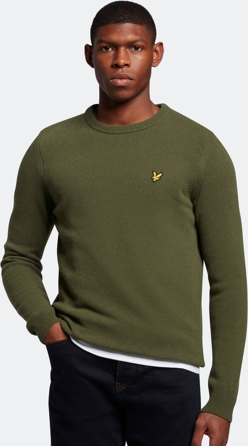 Lyle & Scott Rundhals-Lammwollpullover in Oliv