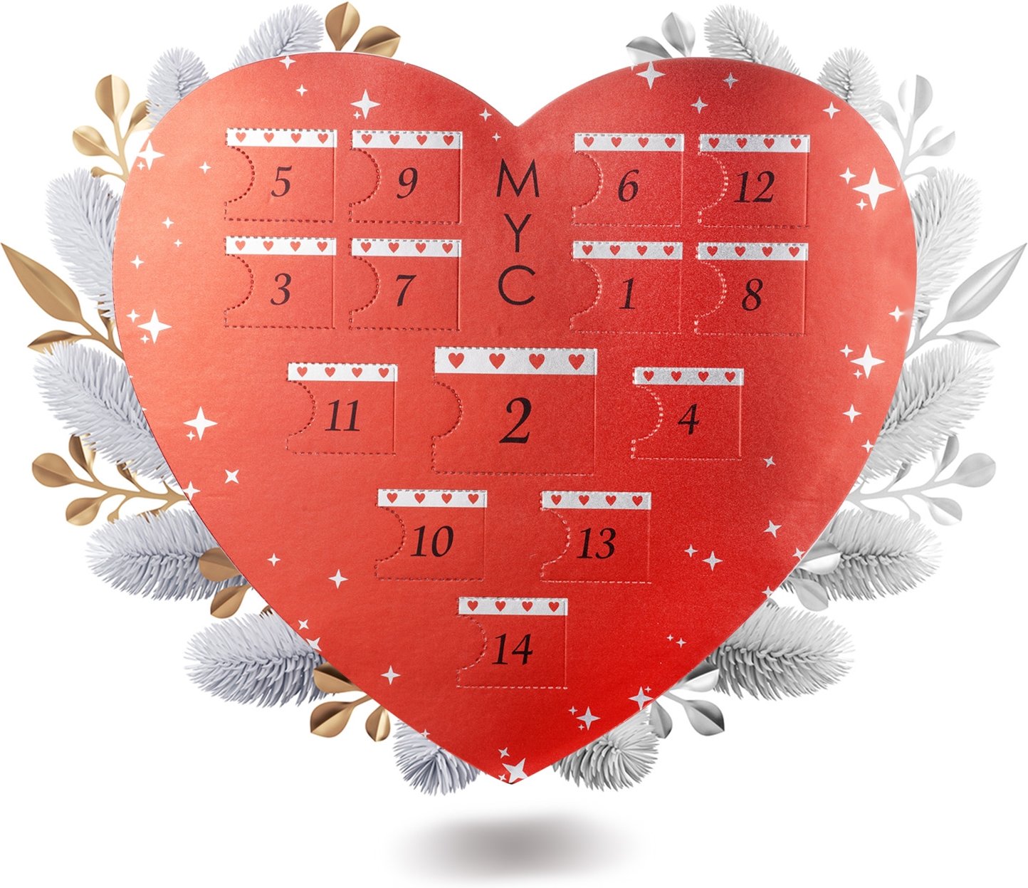 Überraschungsherz-Adventskalender - 14 Juwelen - Gold, Roségold, Silber und Kristall