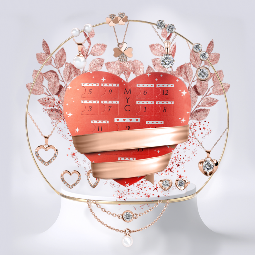 Adventskalender Herz - 14 Juwelen - Rose Gold und Kristall