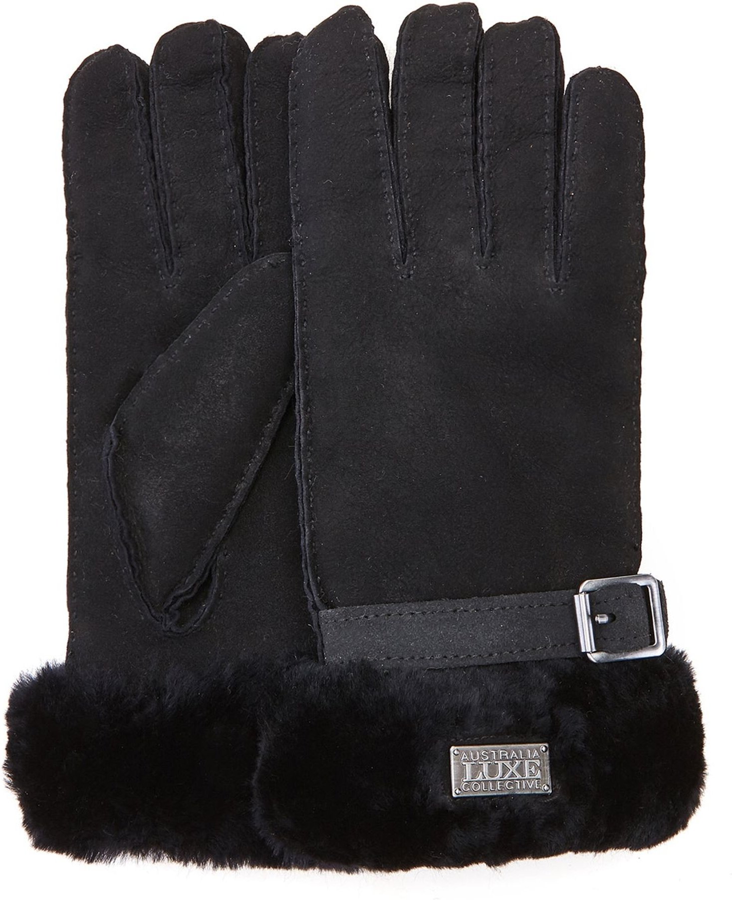 Stulpenhandschuhe aus schwarzem Wildleder