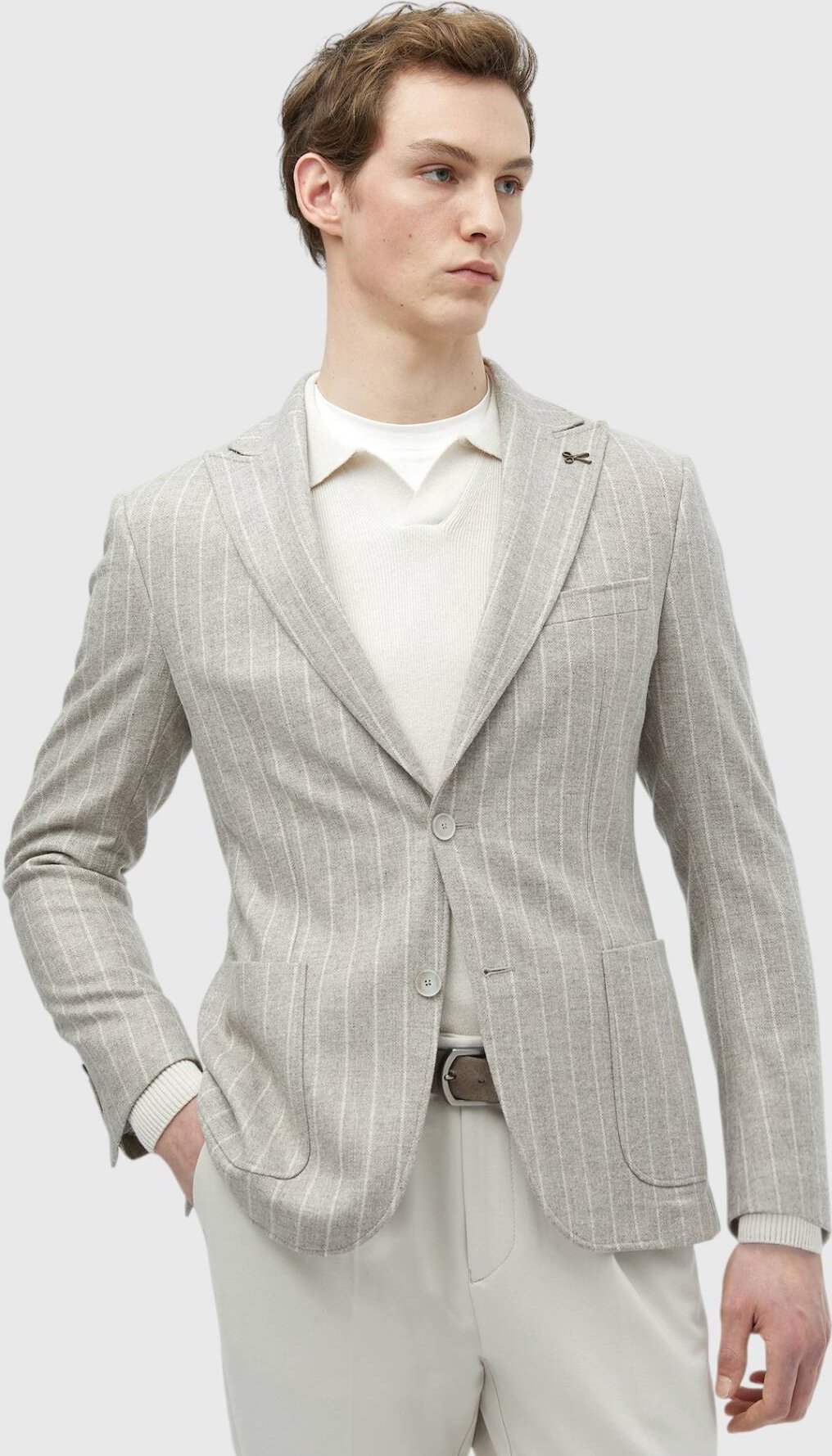 Gestreifte Slim-Fit-Jacke aus Wollmischung