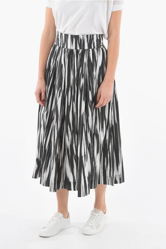 Ausgestellter Rock aus Popeline-Baumwolle mit Kordelzug in der Taille in Schwarz und Weiß