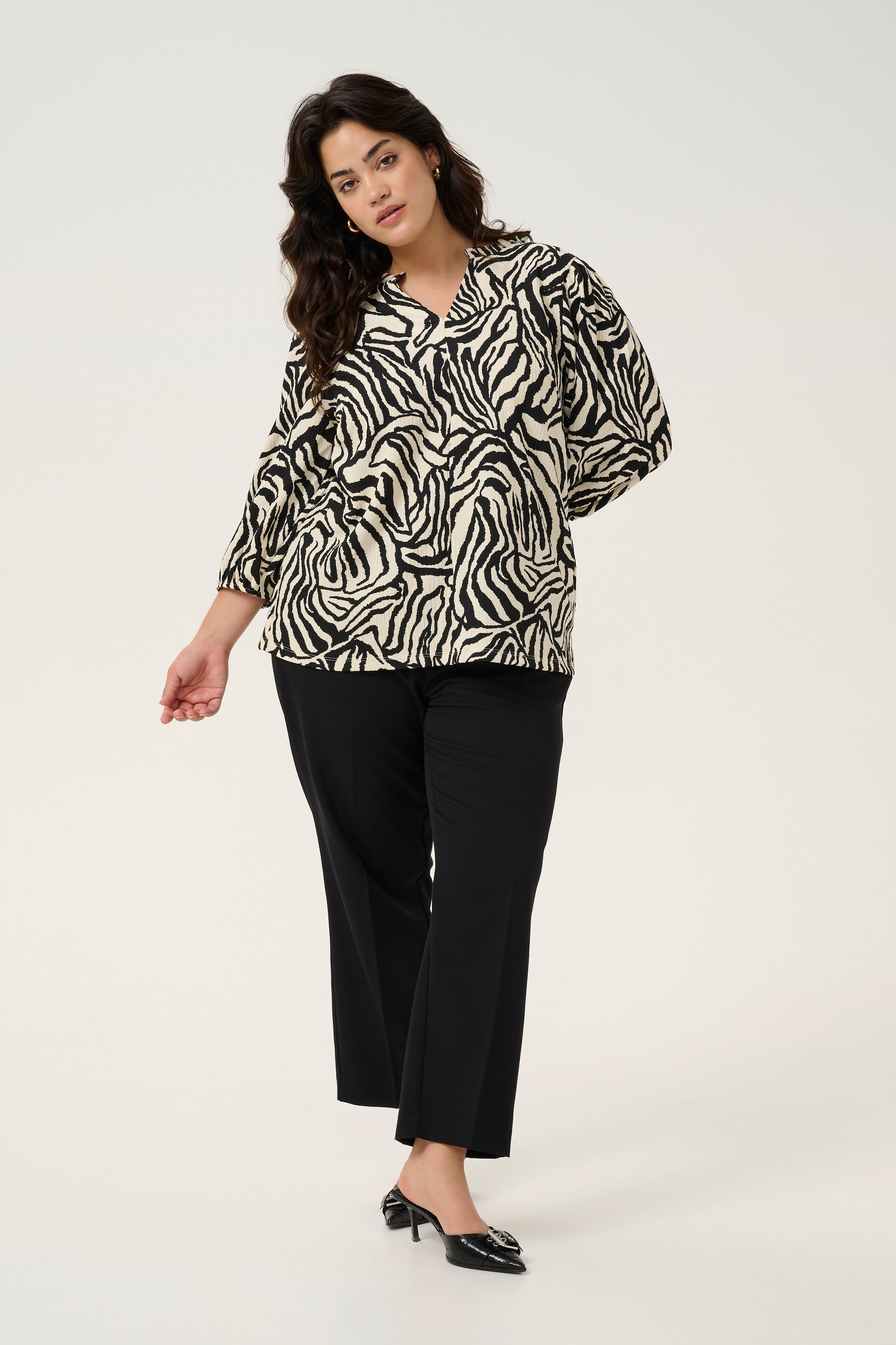 Langarm-Bluse Regular fit Black/Turtledove Print black white