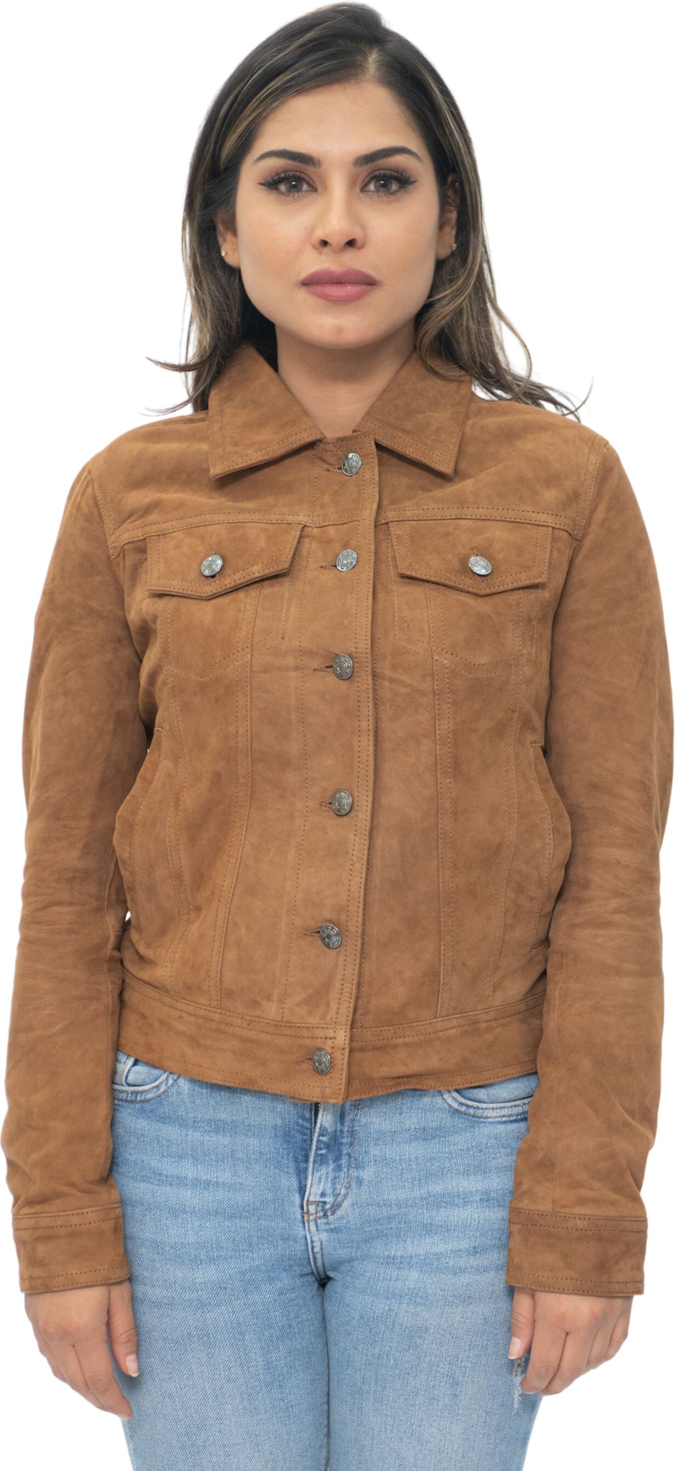 Damen-Trucker-Jeansjacke aus Ziegenwildleder-Astoria