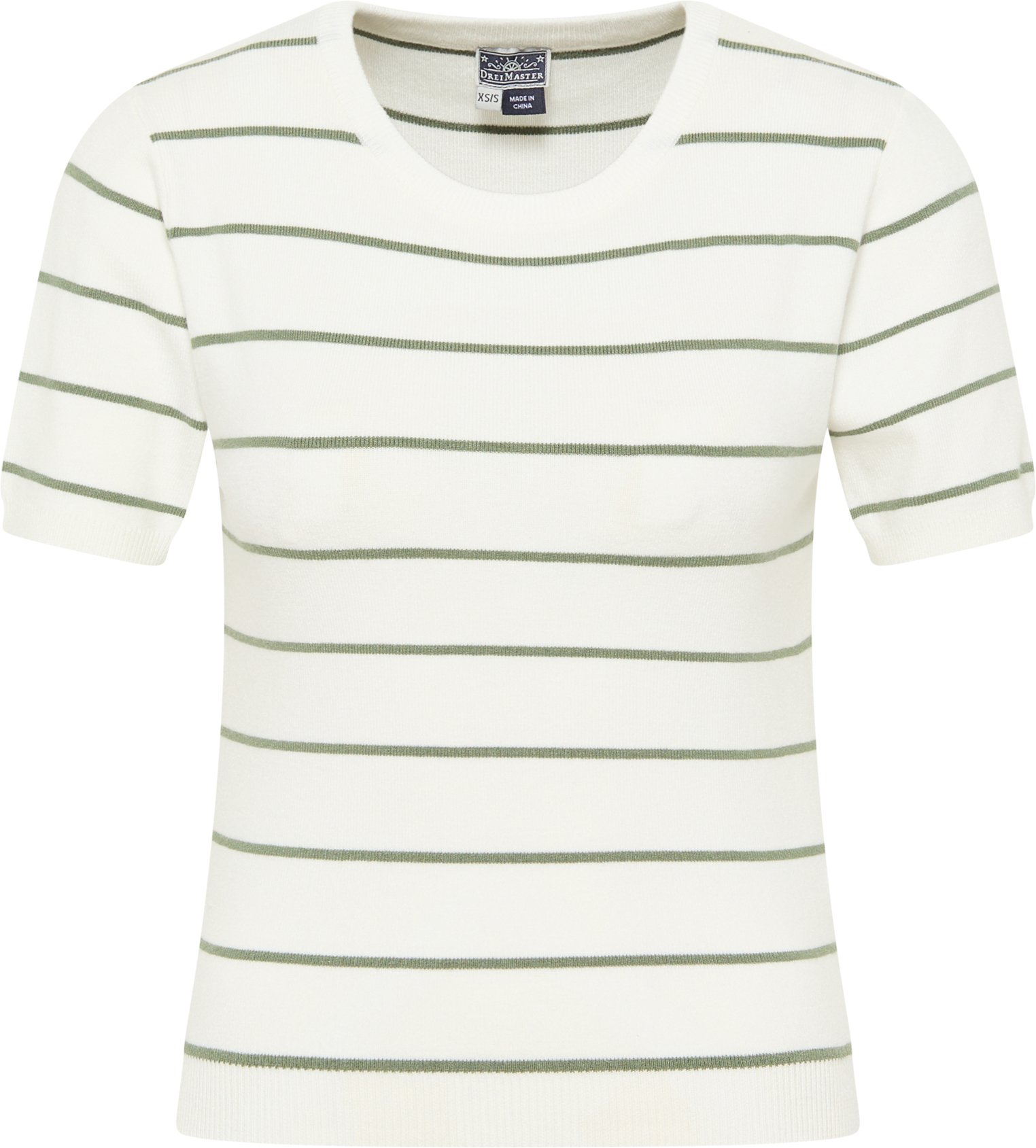 Dreimaster Kurzarm-Pullover Damen Wollweiss Oliv