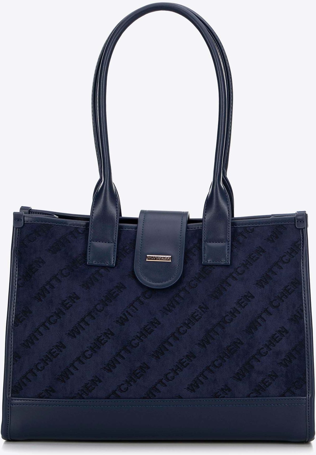 Wittchen Damen-Schultertasche, klassisch, mit Stoffeinsatz, Marineblau
