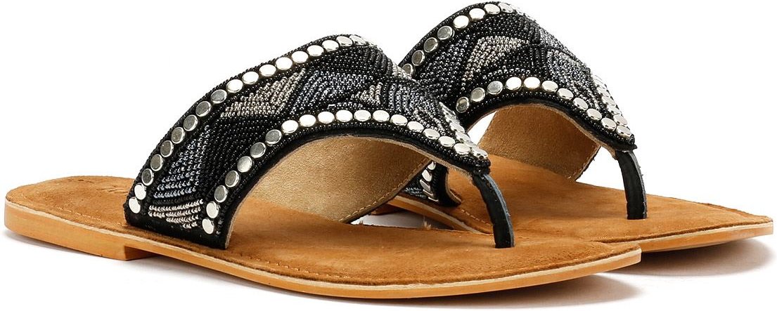 Tower Footwear Wide Vamp Toepost Damen Schwarze Sandalen