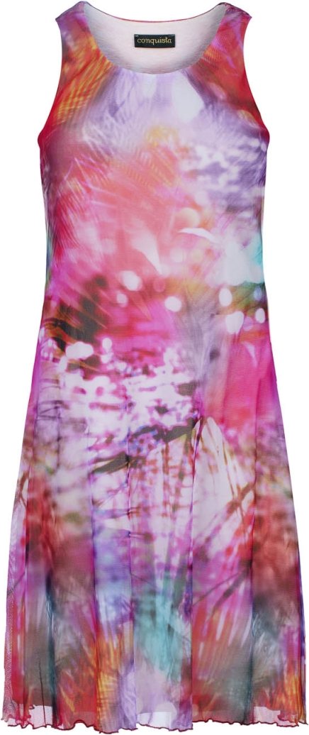 Ärmelloses A-Linien-Kleid für Damen – Abstrakter Mehrfarbendruck, gefütterte Baumwolle mit transparentem Nylonüberzug