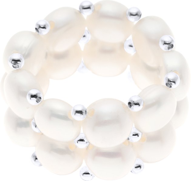 Ring 2 Reihen – Handgefertigt – aus echten Süßwasserperlen – Fabre Natürlich Weiss – 4 mm