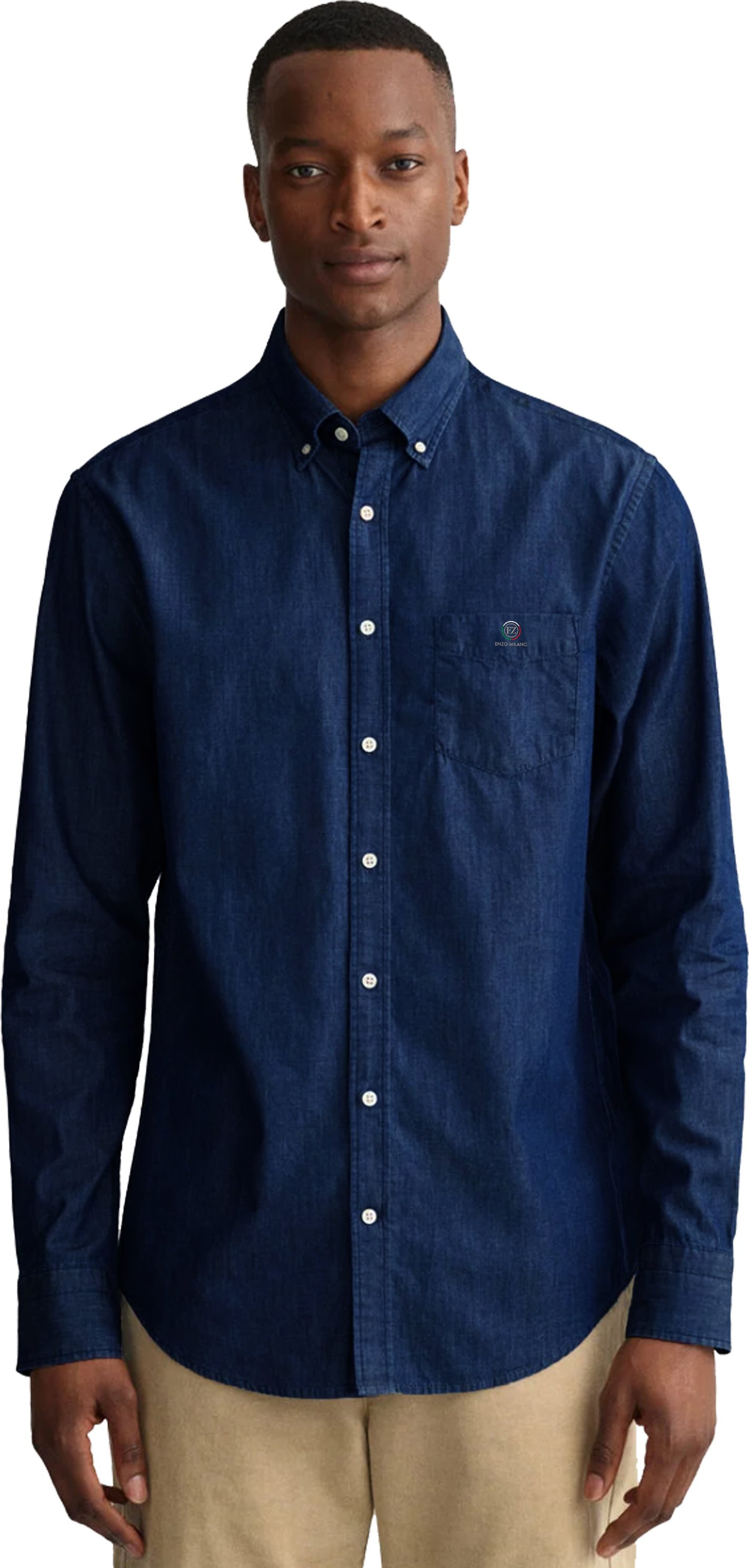 Thumbnail - Enzo | Herren Regular Fit Denim Hemd