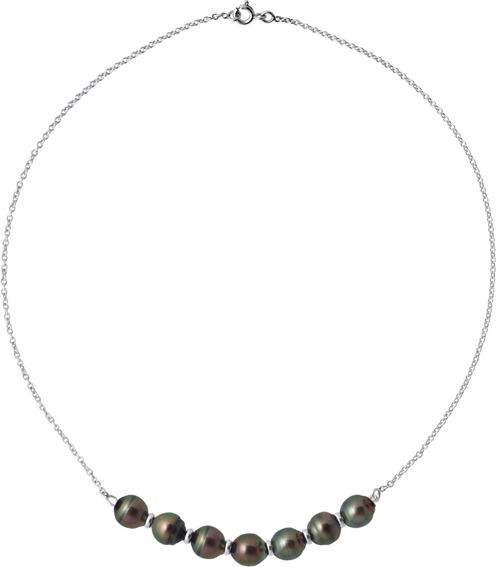 Halsketten mit 7 echten Tahiti-Zuchtperlen im Kreis von 8–9 mm