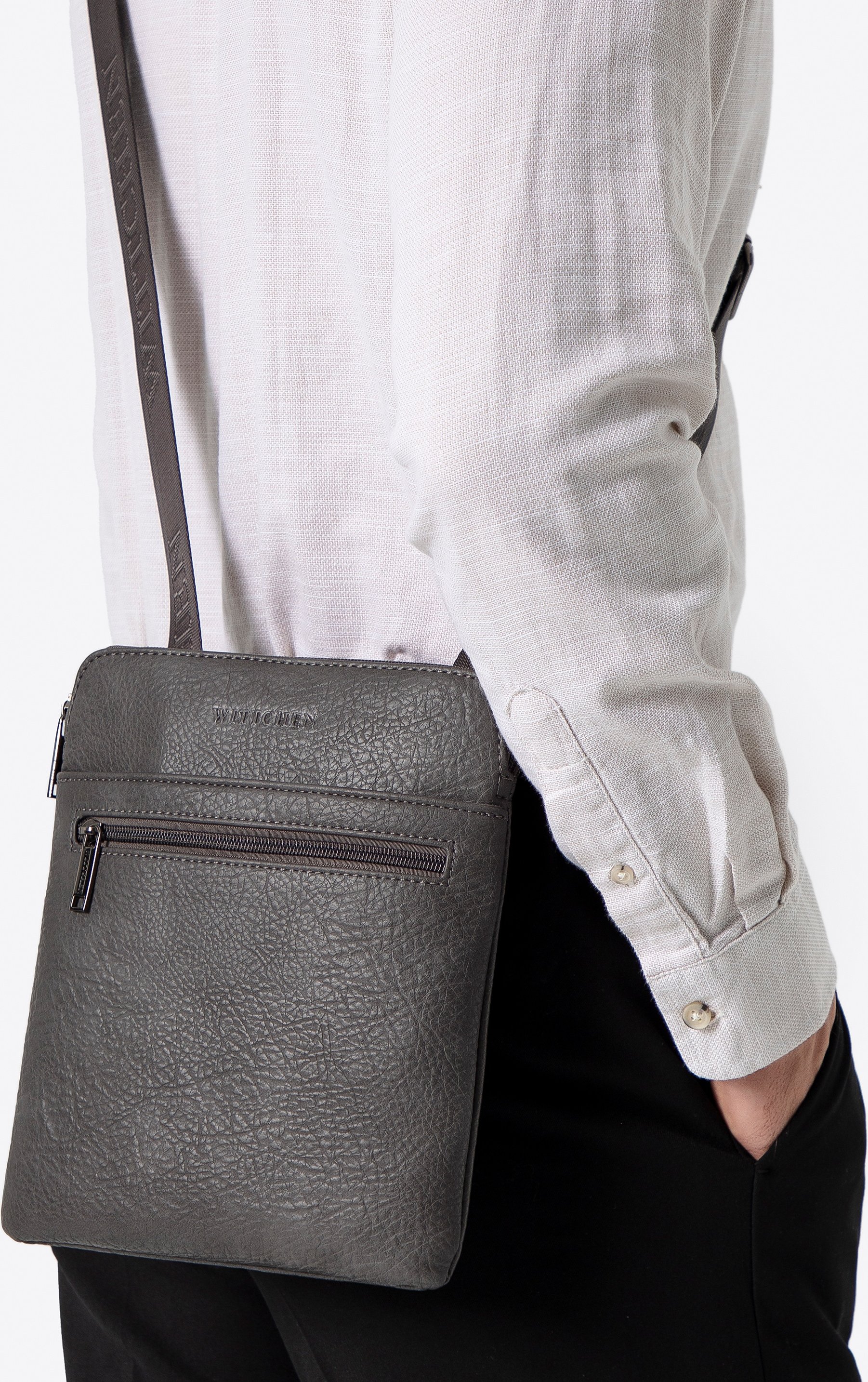 Wittchen Herren-Umhängetasche, klein, aus grauem Kunstleder
