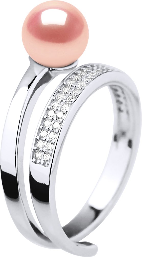Bague Jonc Ajustable Perle d'Eau Douce Ronde 7-8 mm Rose Joaillerie Argent 925