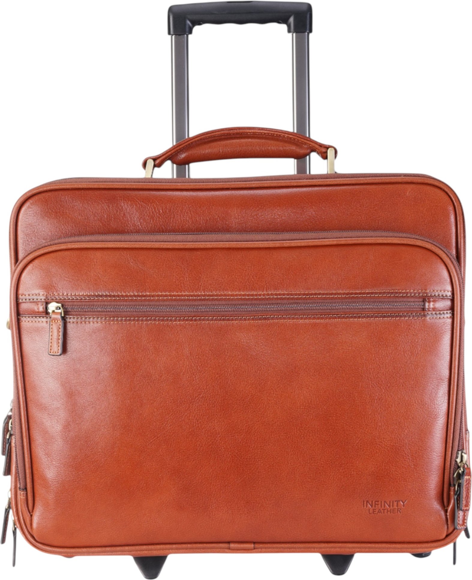 Echtes Leder Hellbraune Laptop-Aktentasche mit Rädern Reise-/Kabinen-/Pilotentasche - Nomad