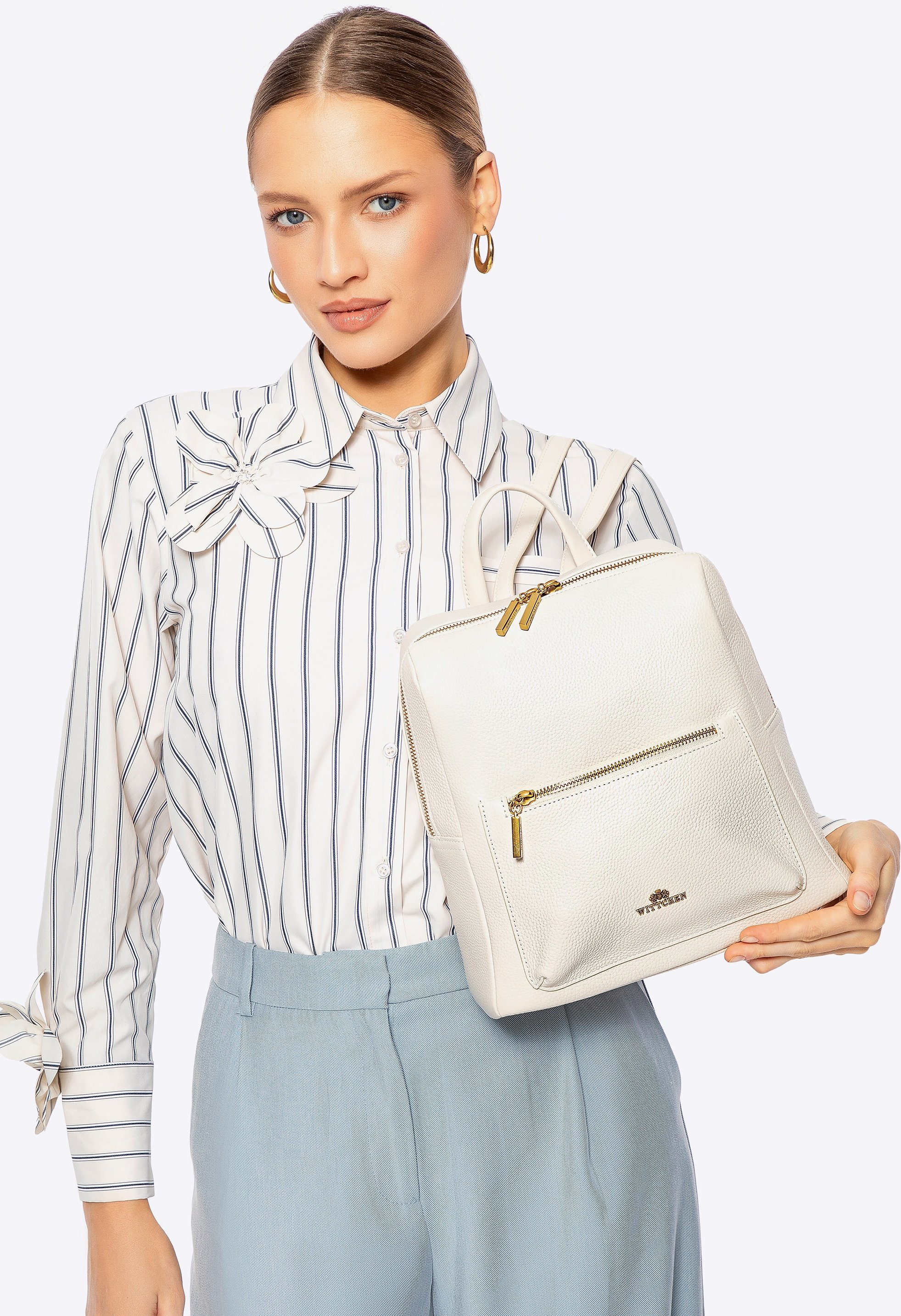 Wittchen Damenrucksack aus Naturleder, kastenförmig, cremefarben